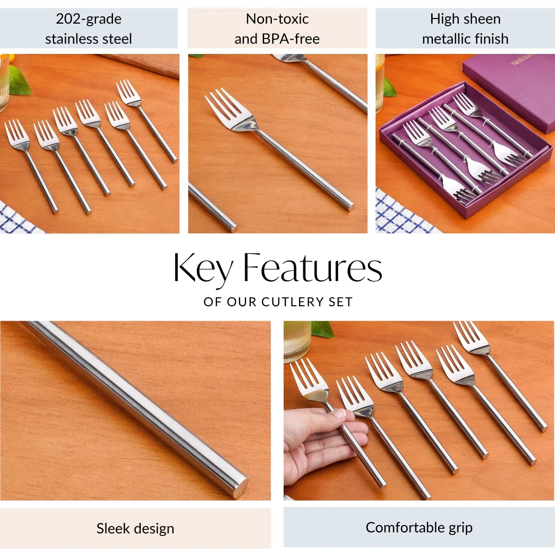 Modern Stainless Steel Table Fork Set Of 6 - Image 5