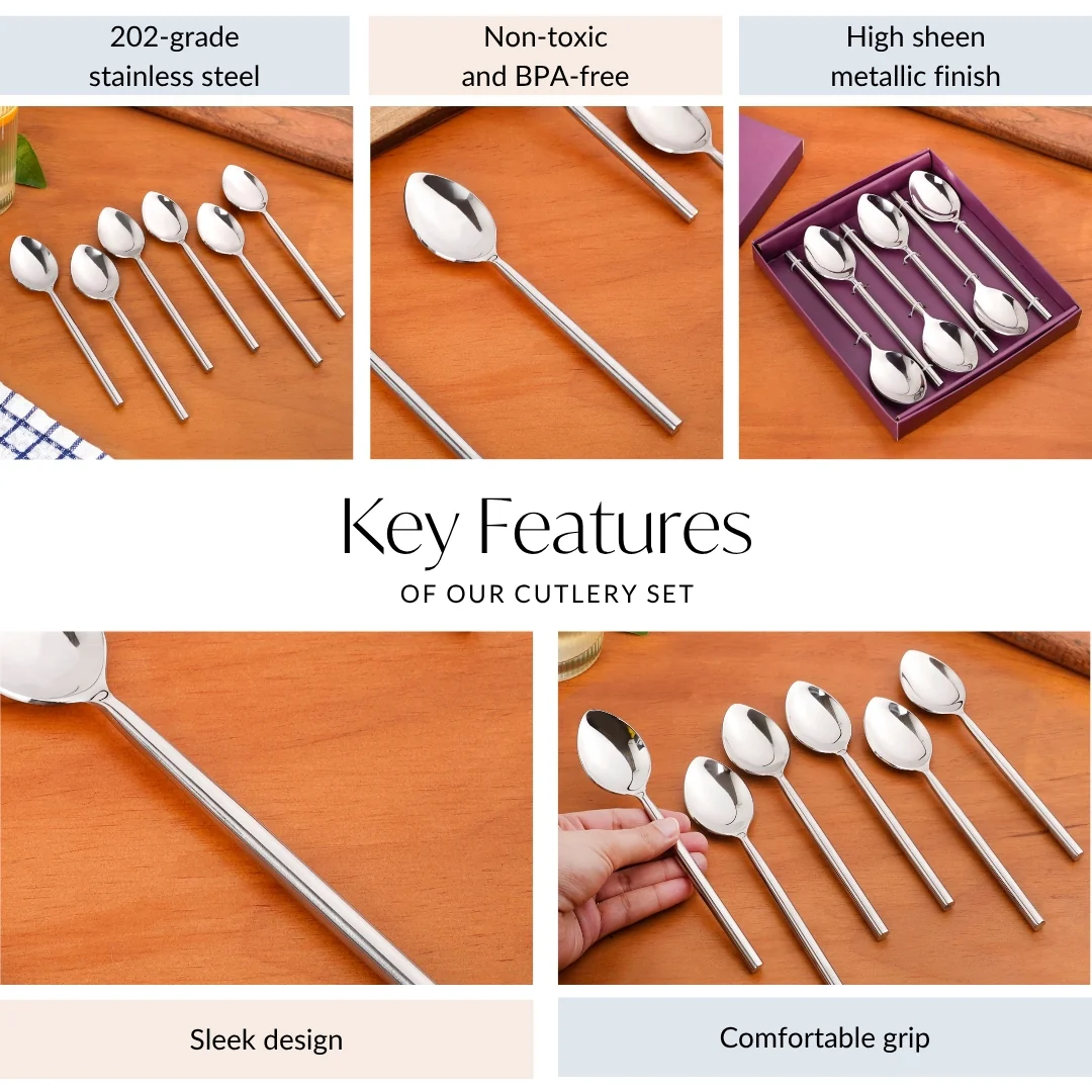 Modern Stainless Steel Table Spoon Set Of 6 - Image 5