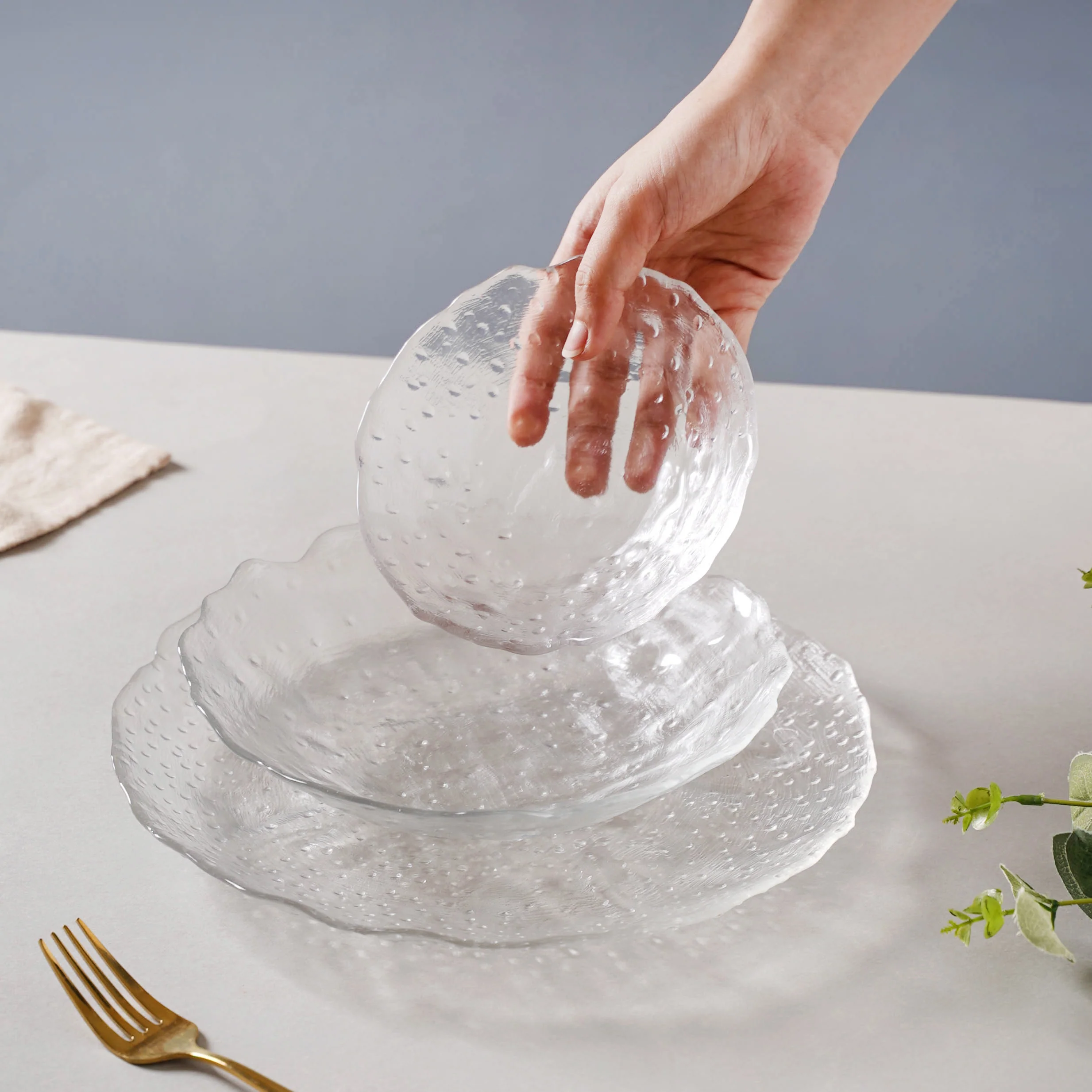 Modern Textured Plate and Bowl Set of 3 - Image 4