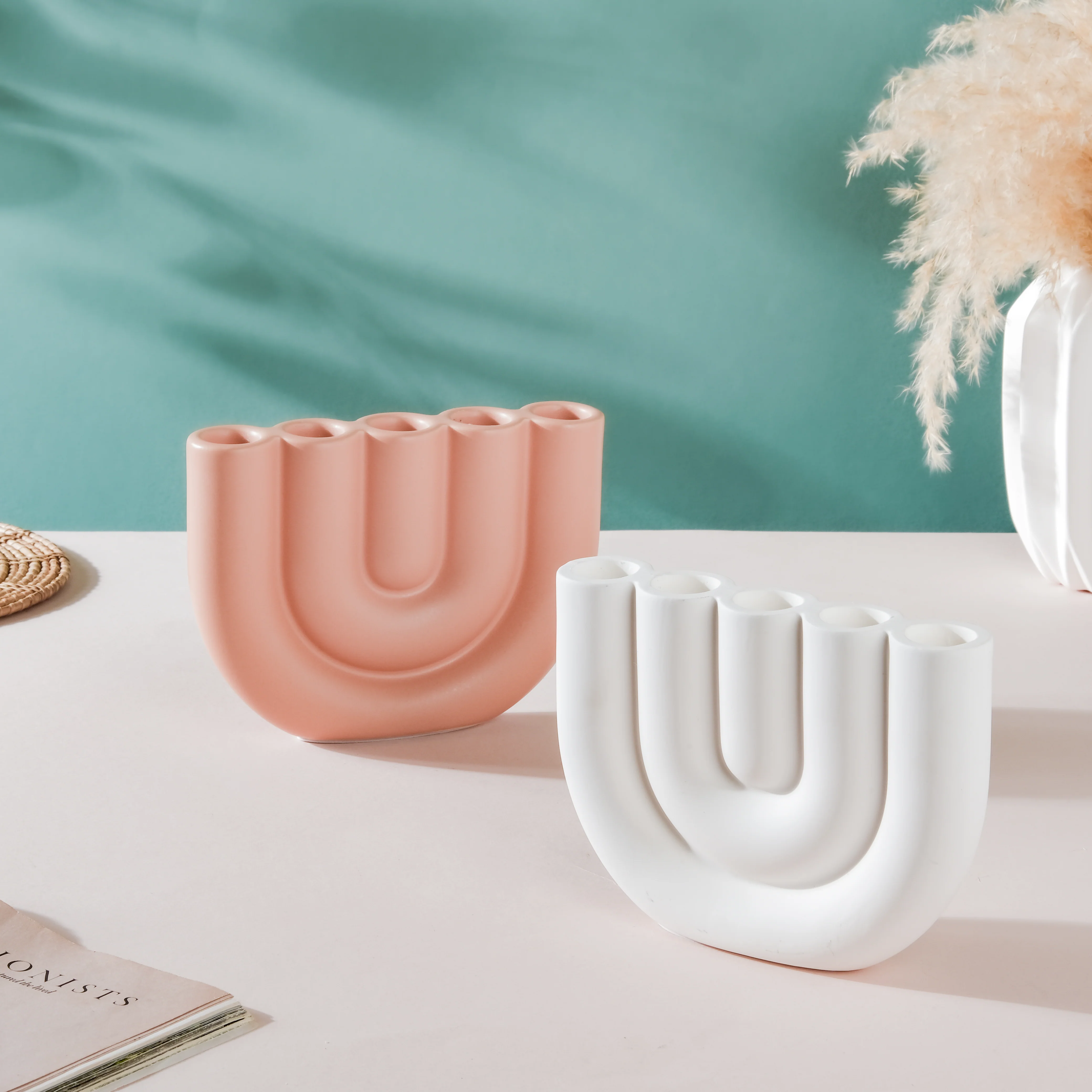 Modern Tube Candle Holder 5 Arms Peach - Image 11