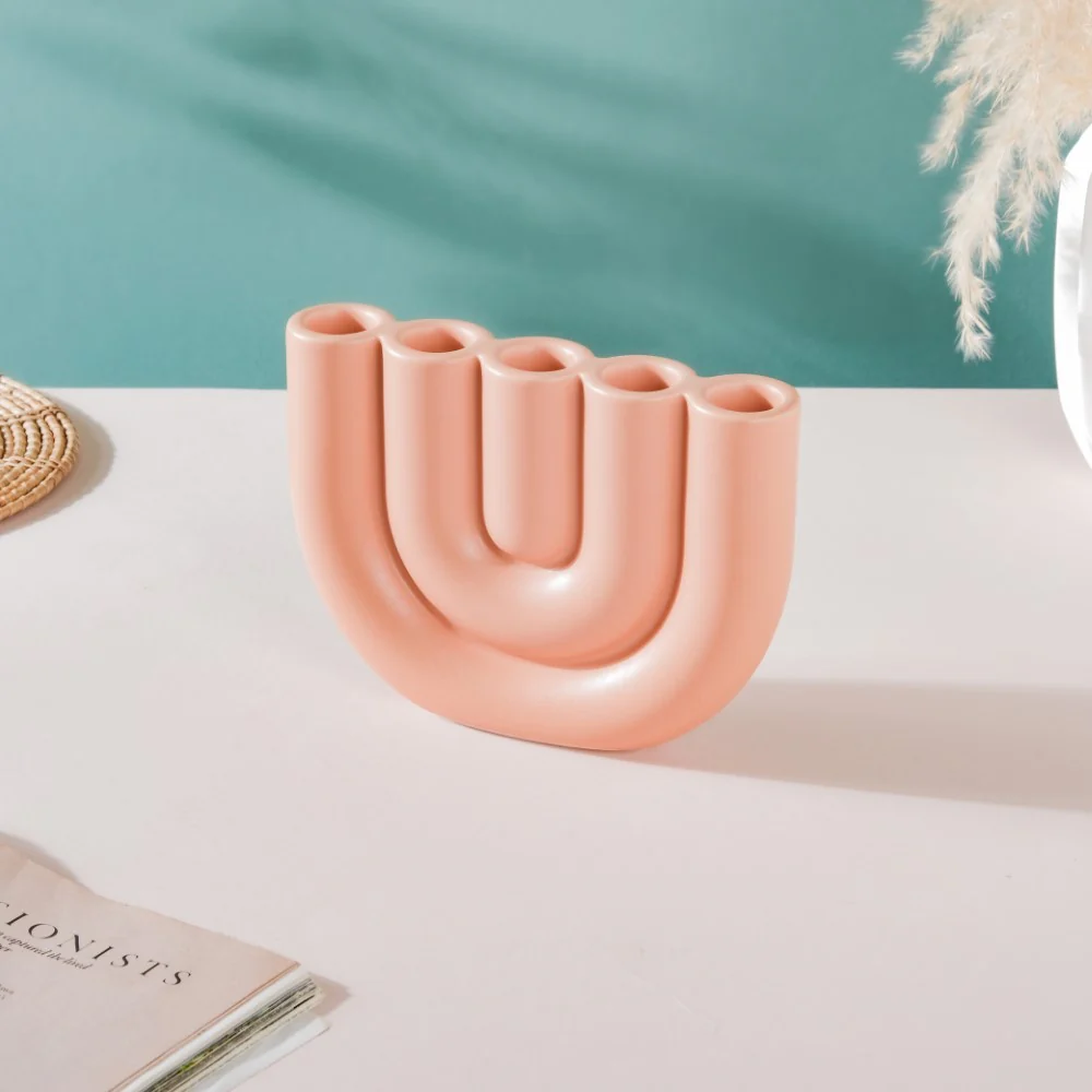 Modern Tube Candle Holder 5 Arms Peach - Image 3