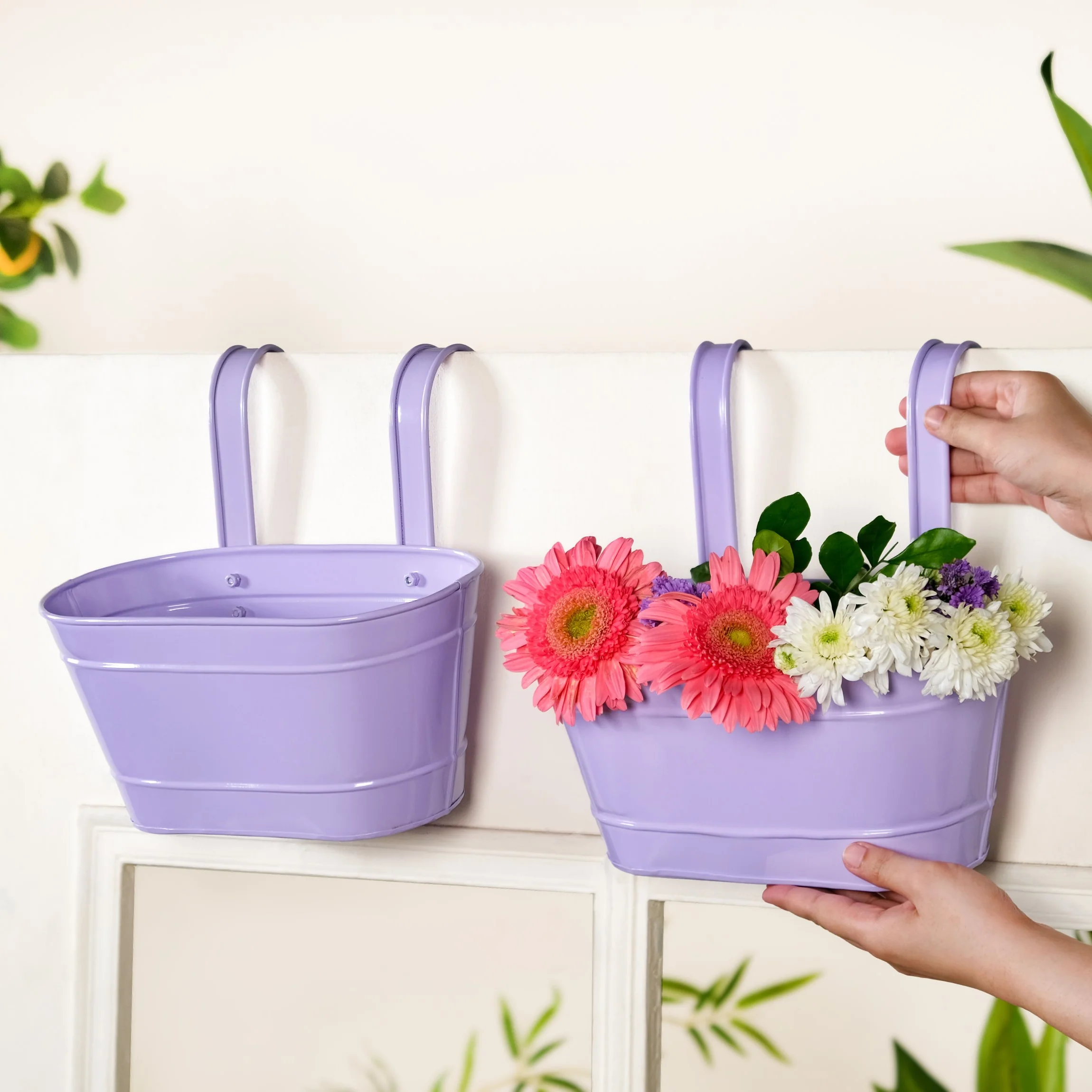 Modern Wall Decor Hanging Planter Lavender Set Of 2 - Image 2