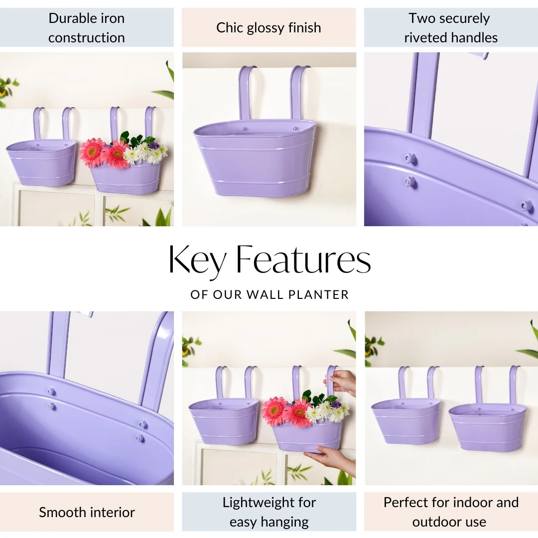 Modern Wall Decor Hanging Planter Lavender Set Of 2 - Image 5