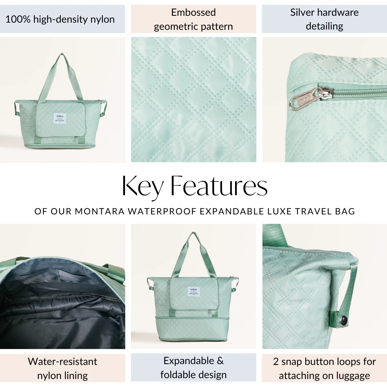Montara Expandable Foldable Luxe Travel Bag Mint - Image 5