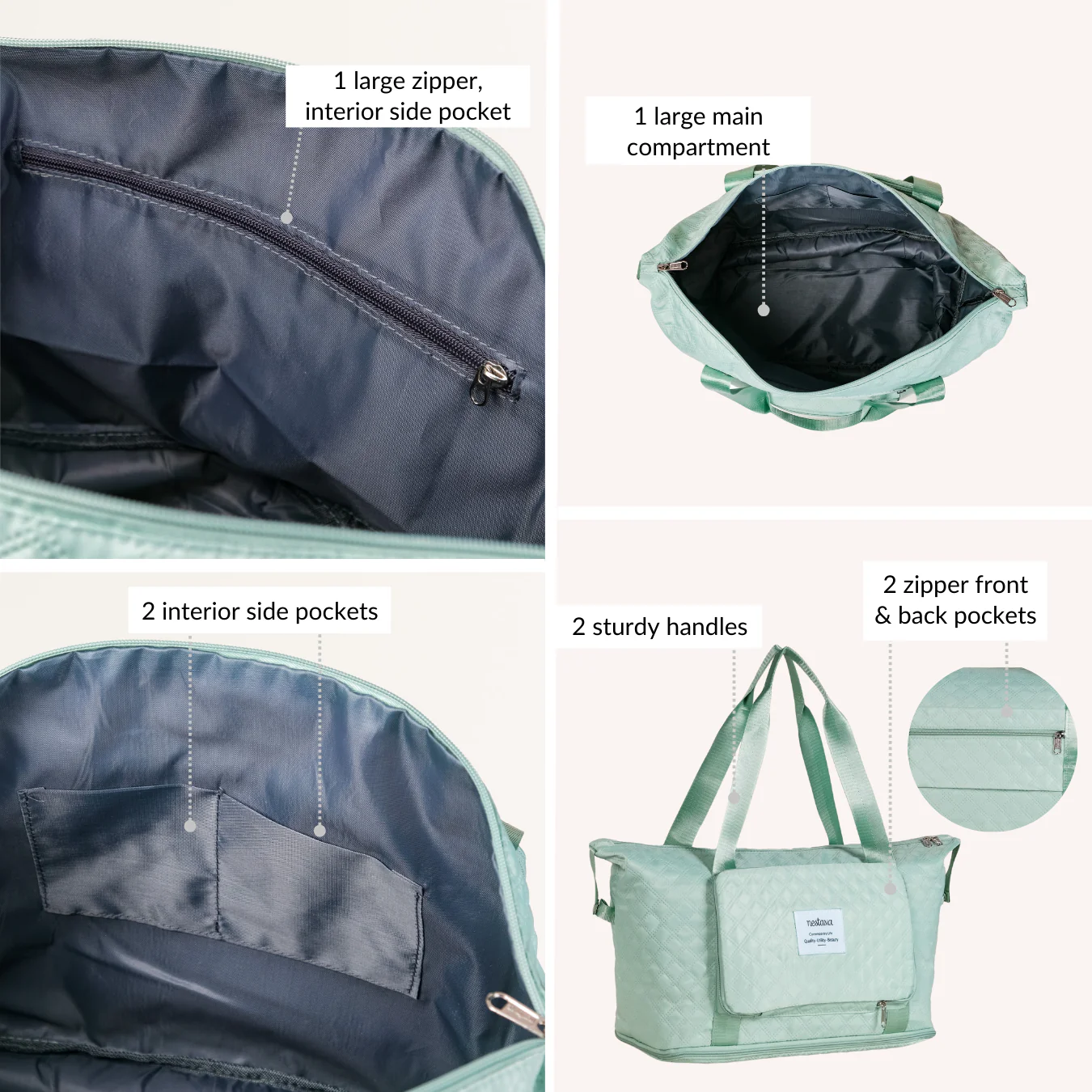 Montara Expandable Foldable Luxe Travel Bag Mint - Image 6