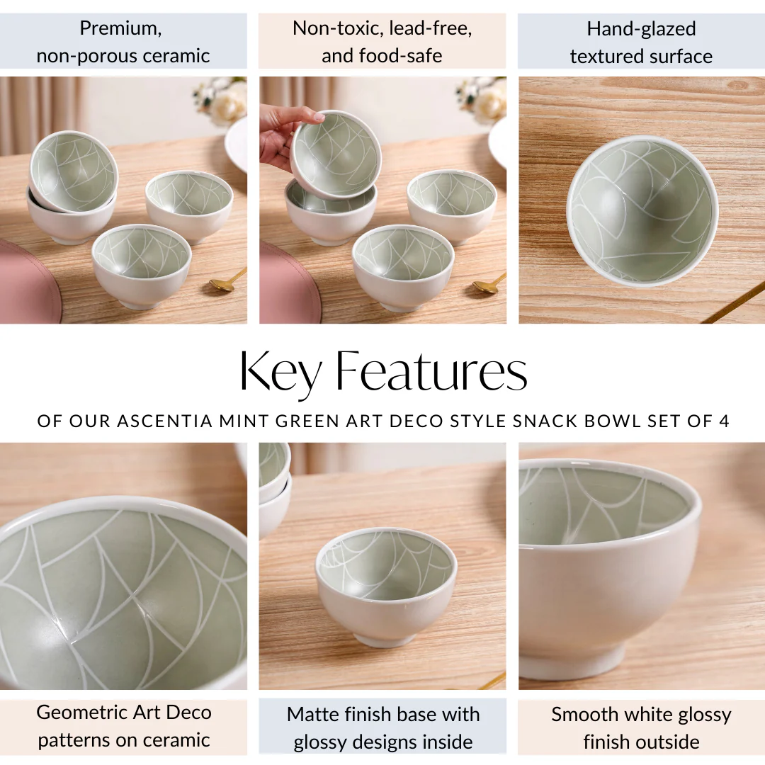 Monvia Geometric Pattern Ceramic Bowl Set Of 4 Mint 325ml - Image 5