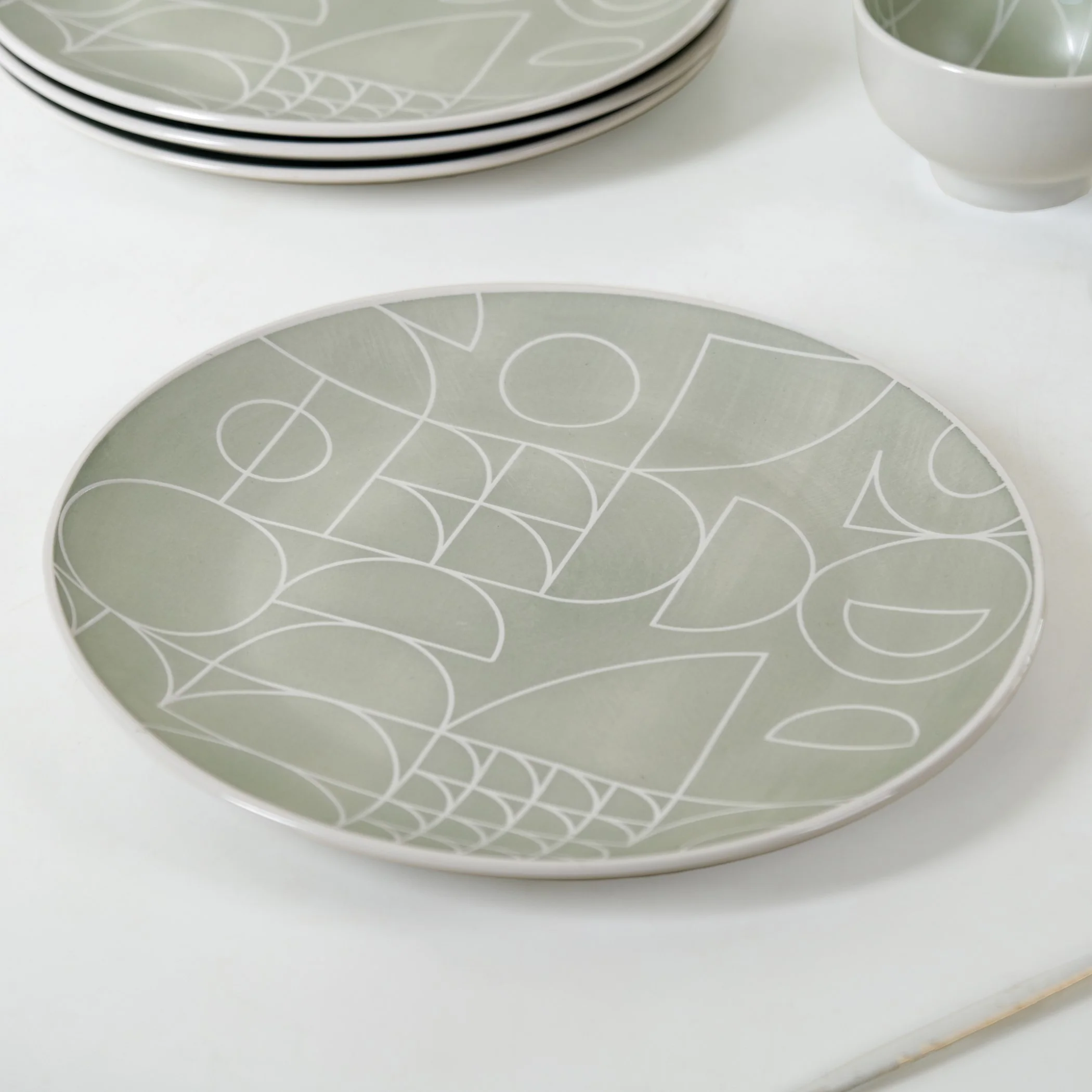 Monvia Geometric Pattern Dinner Plate Set Of 4 Mint 10 Inch - Image 2