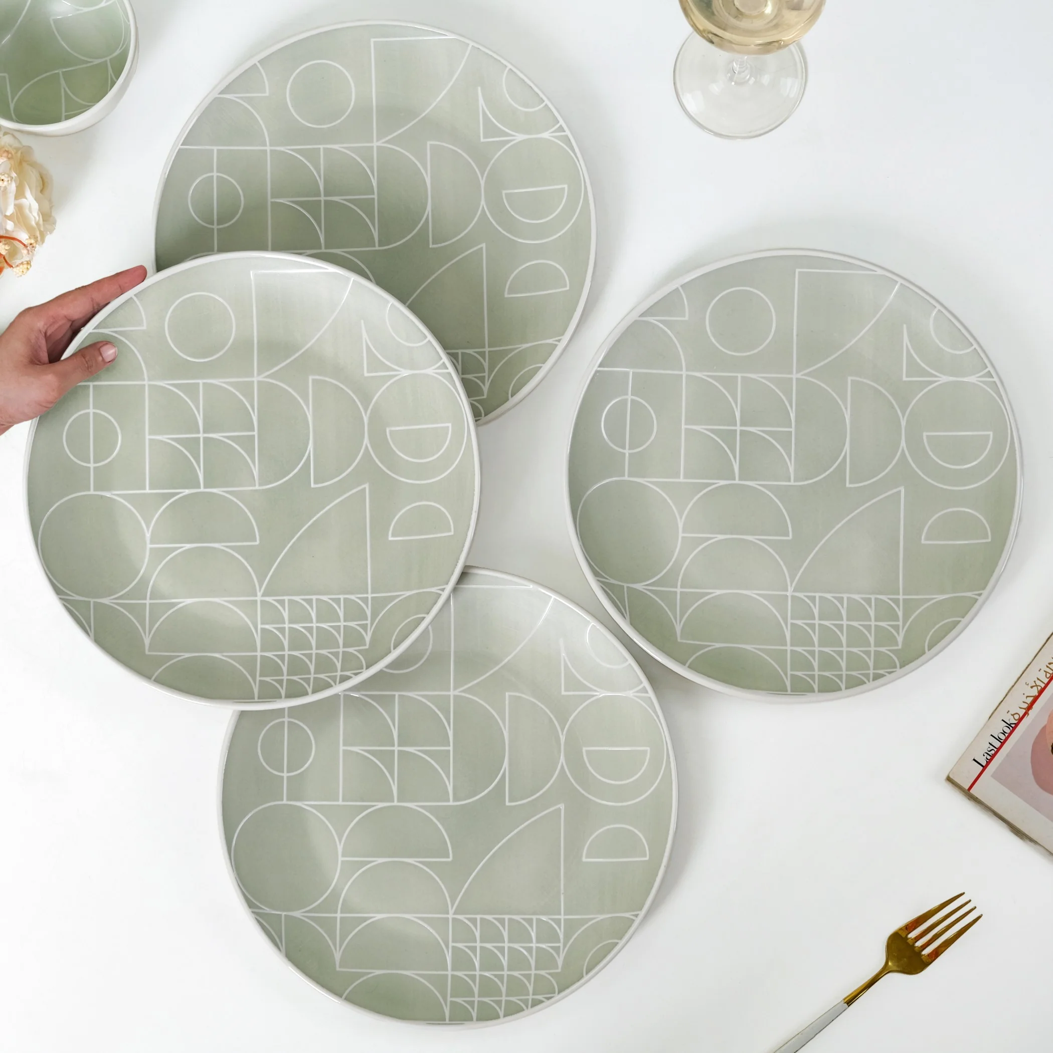 Monvia Geometric Pattern Dinner Plate Set Of 4 Mint 10 Inch - Image 3