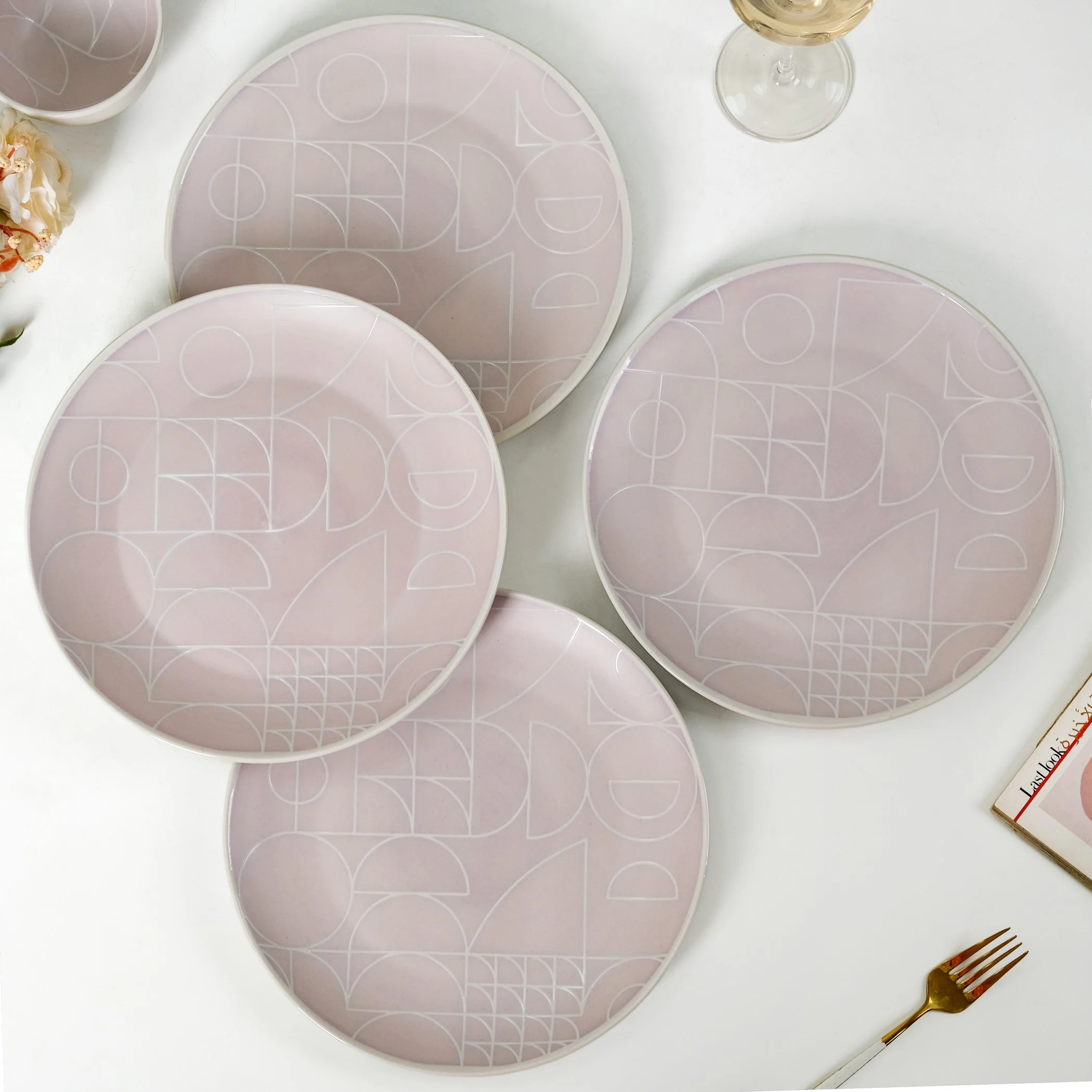 Monvia Modern Art Deco Light Mauve Dinner Plate Set Of 4 10 Inch