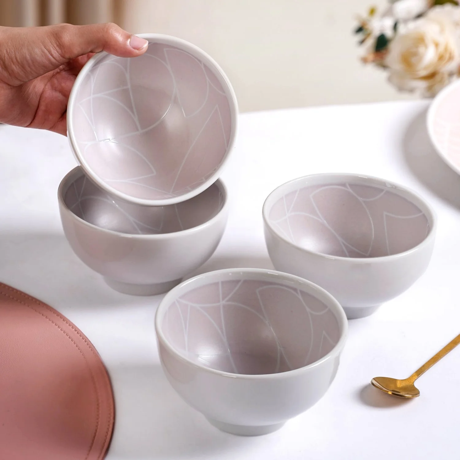 Monvia Modern Art Deco Light Mauve Small Bowl Set Of 4 325ml - Image 3