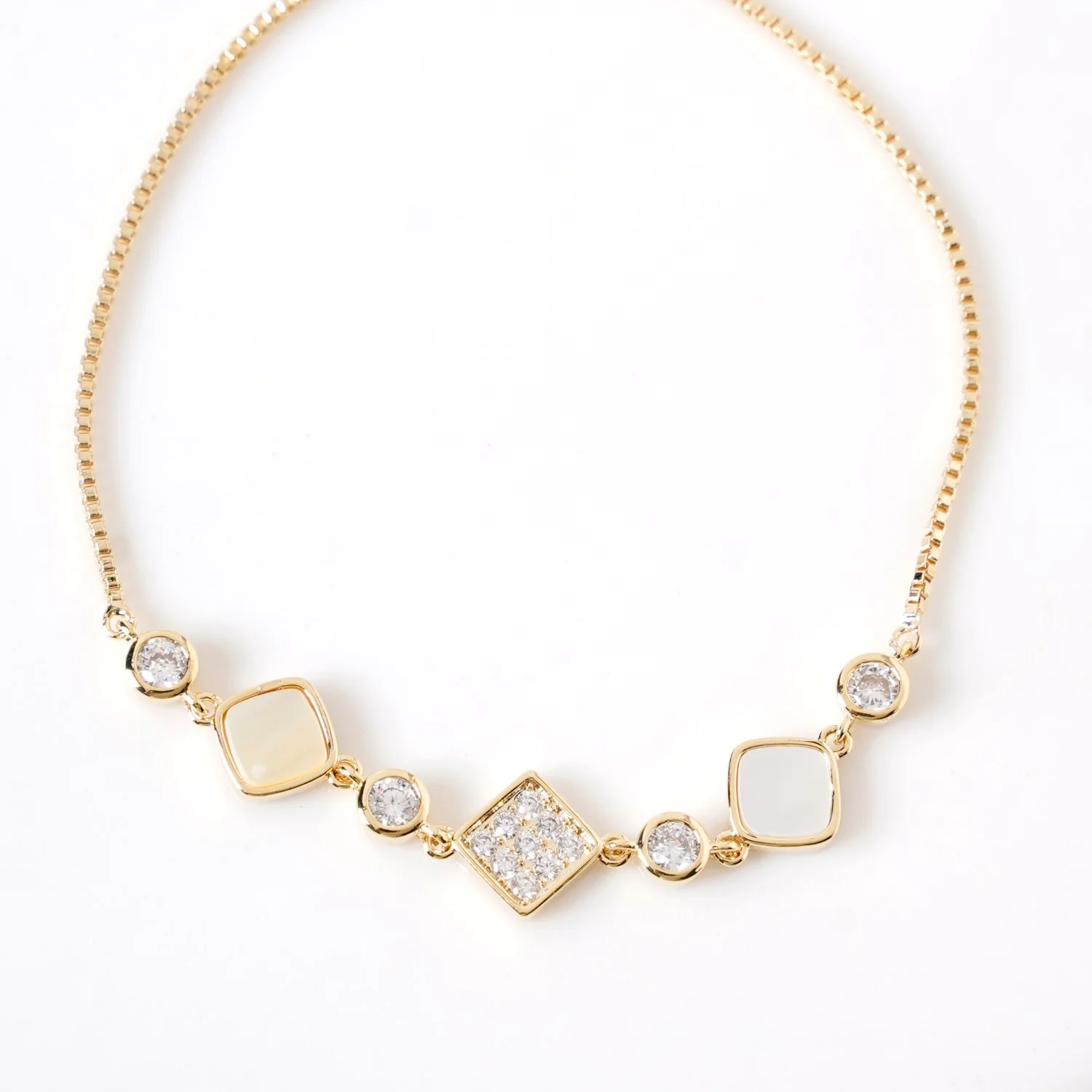 Moonstone Geometry Chain Gold Bracelet - Image 5