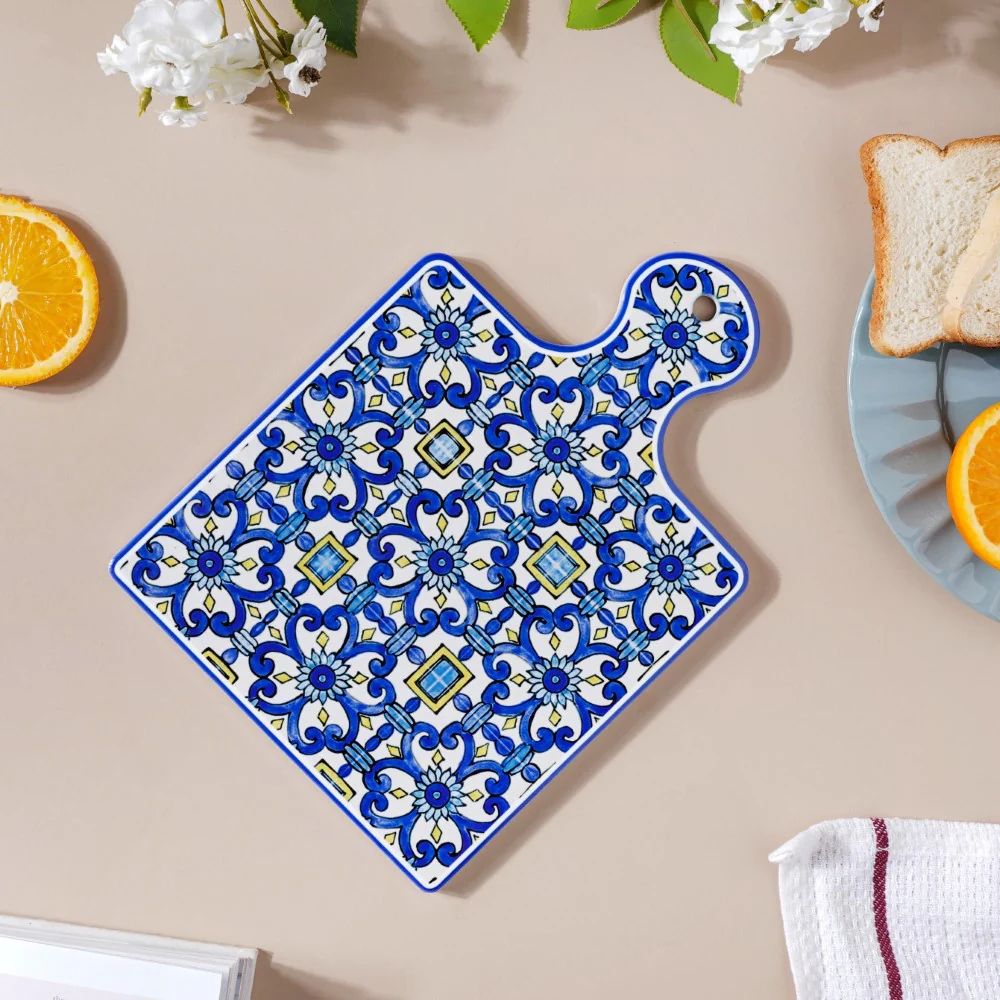 Moroccan Art Ceramic Platter With Handle Blue 9 Inch - Image 4