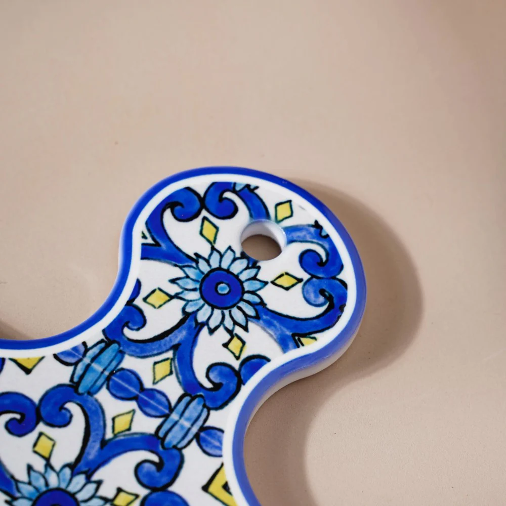 Moroccan Art Ceramic Platter With Handle Blue 9 Inch - Image 7