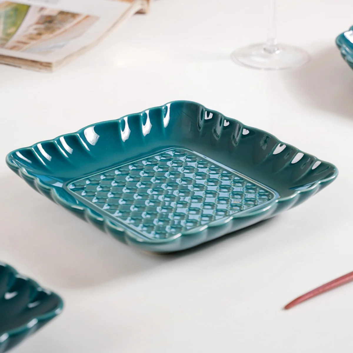 Moroccan Motif Square Platter Dark Green Set Of 2 8 Inch - Image 3