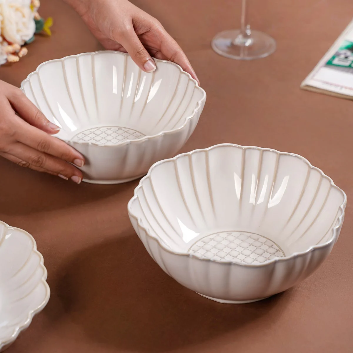 Moroccan Motif Serving Bowl Stoneware Ivory Set Of 2 1200ml - Image 2