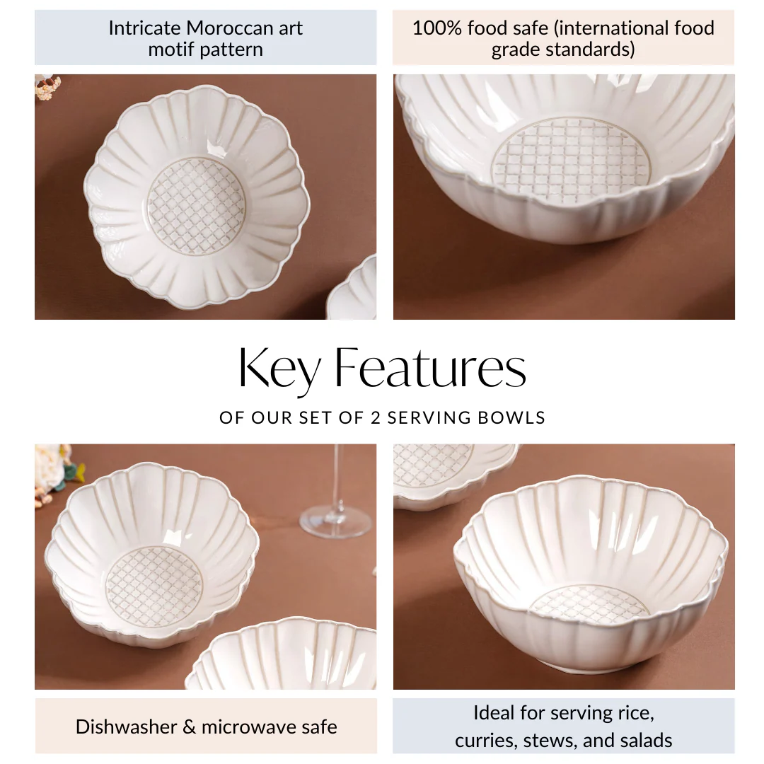 Moroccan Motif Serving Bowl Stoneware Ivory Set Of 2 1200ml - Image 5