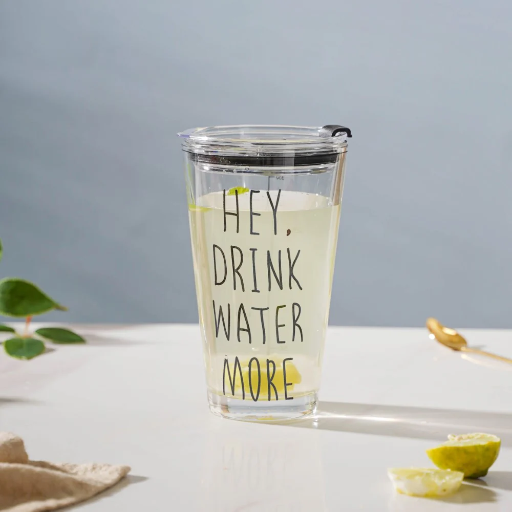 Motivational Text Glass Tumbler With Silicone Lid 400 ml