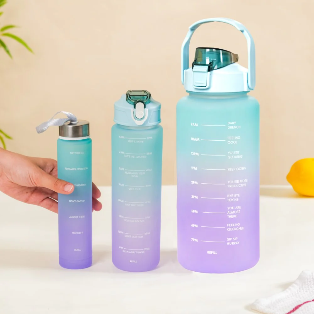 Set Of 3 Motivational Water Bottles Green Lavender - Image 4