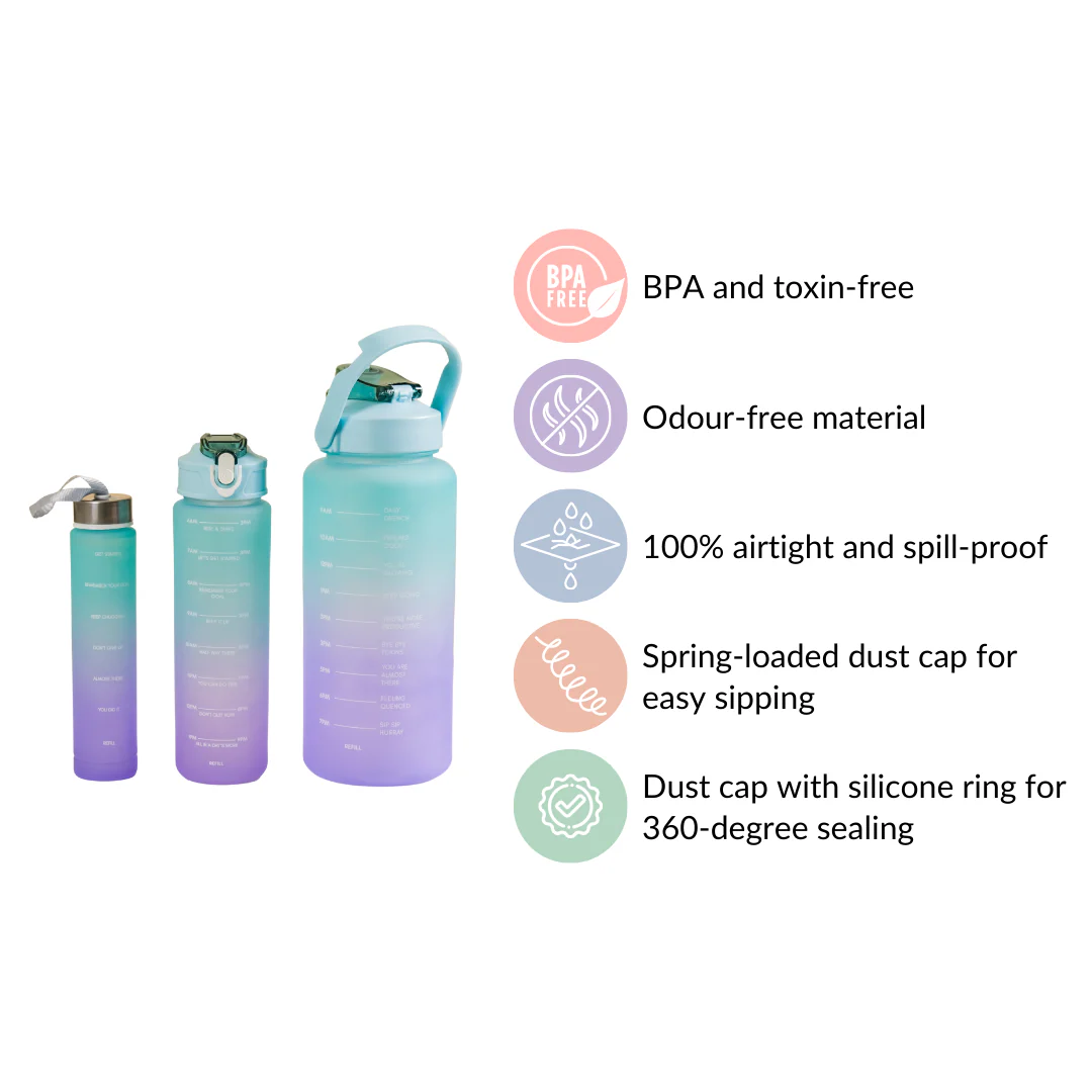 Set Of 3 Motivational Water Bottles Green Lavender - Image 7