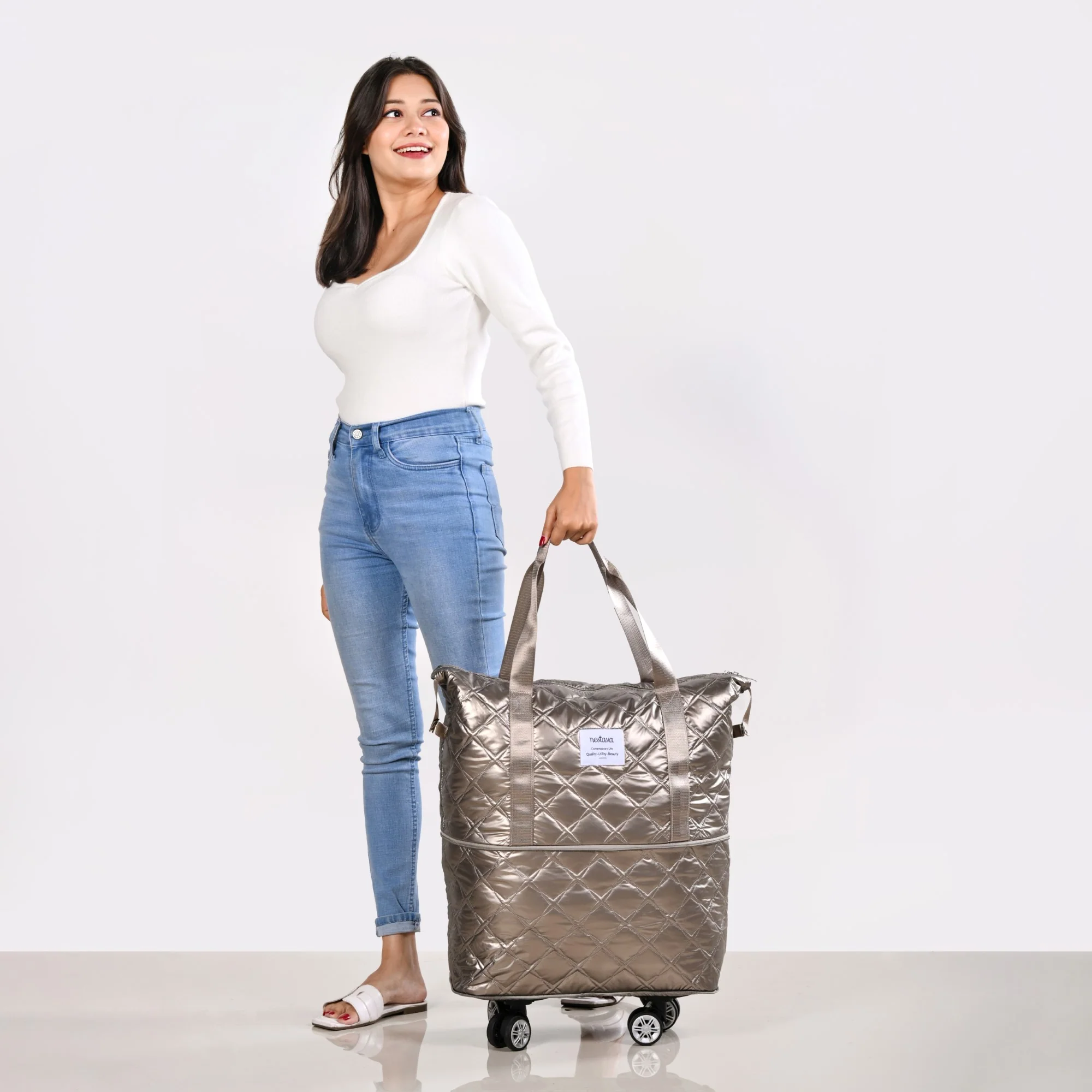 Movo Expandable  Bag With Detachable Wheels Metallic Brown - Image 2