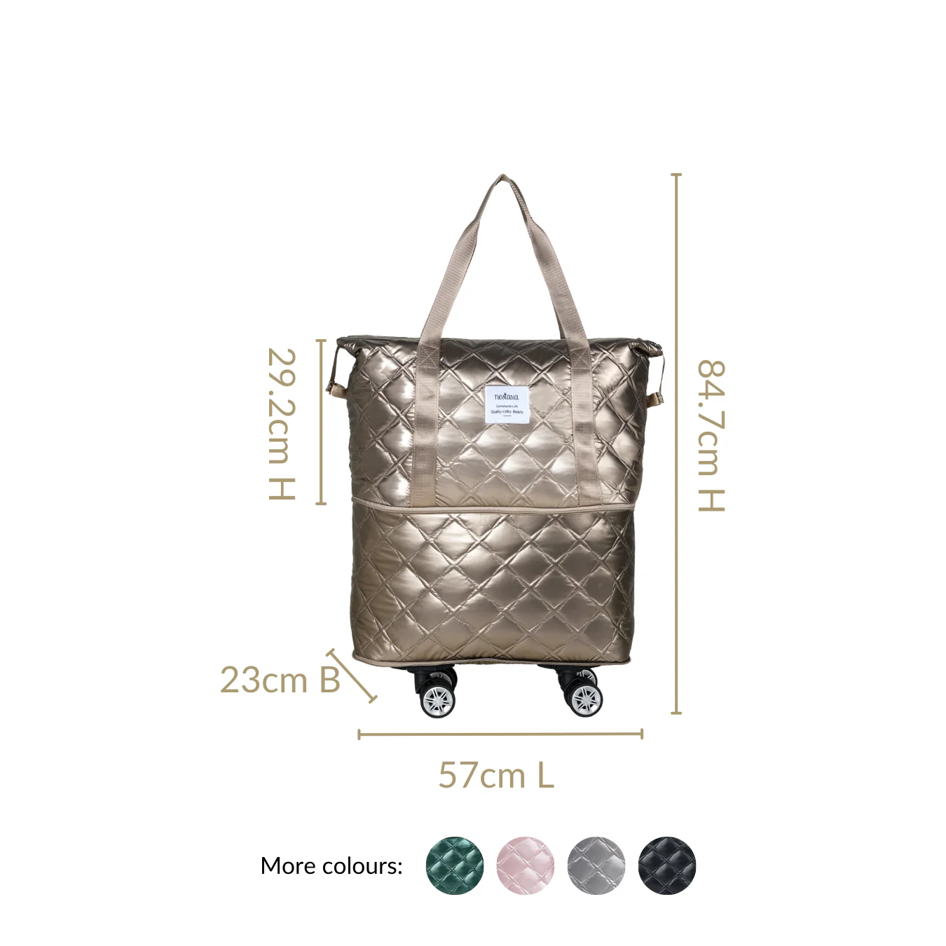 Movo Expandable  Bag With Detachable Wheels Metallic Brown - Image 4