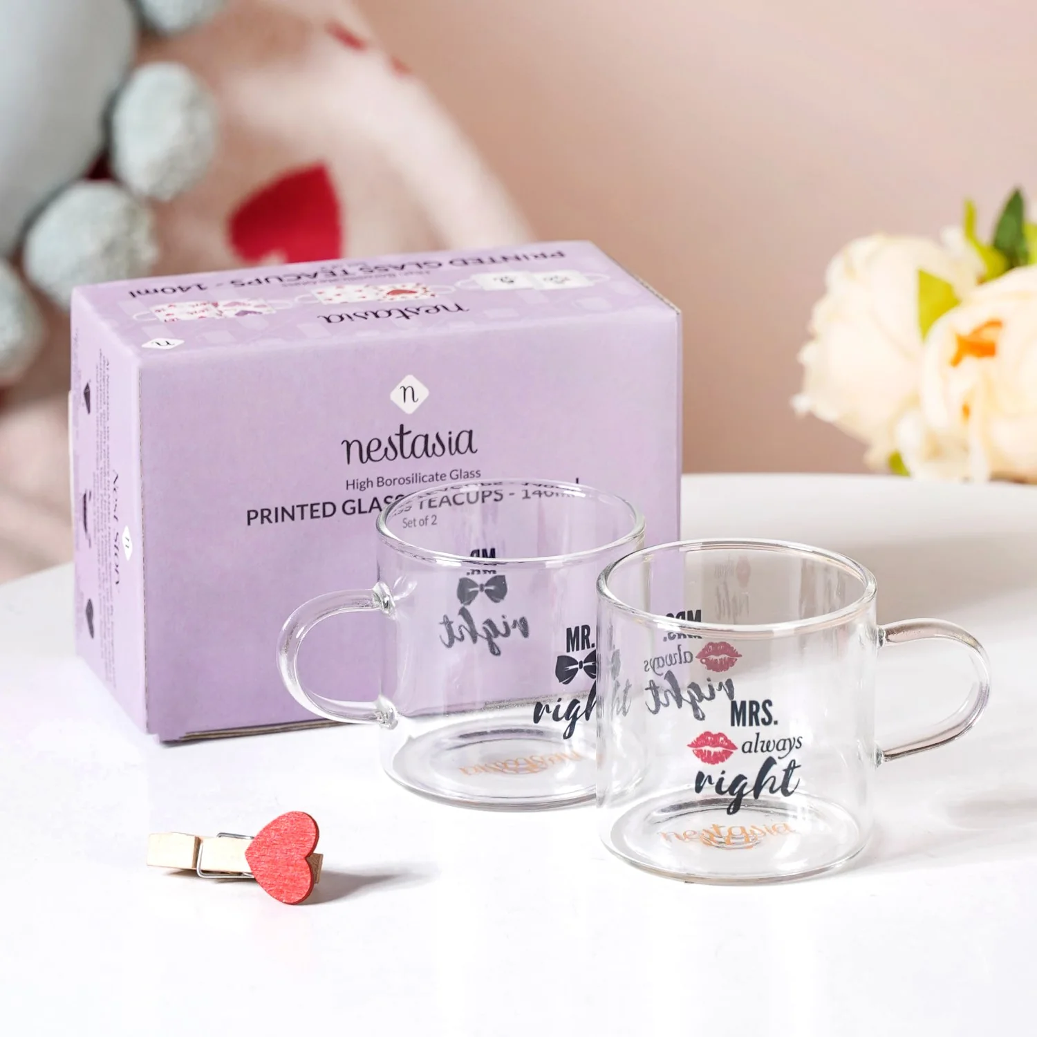 Mr Right Mrs Always Right Glass Small Tea Cup Set Of 2 140ml - Image 2