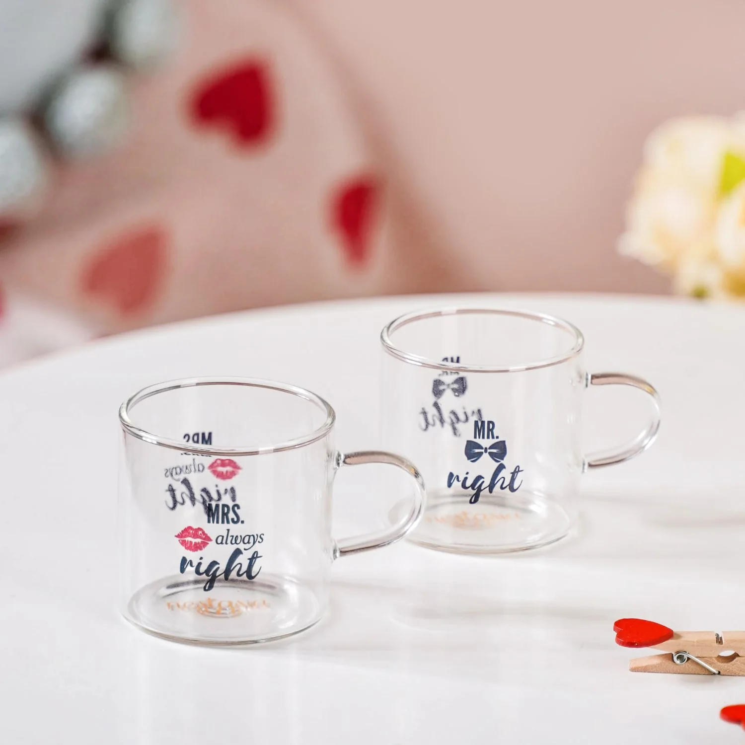 Mr Right Mrs Always Right Glass Small Tea Cup Set Of 2 140ml - Image 3