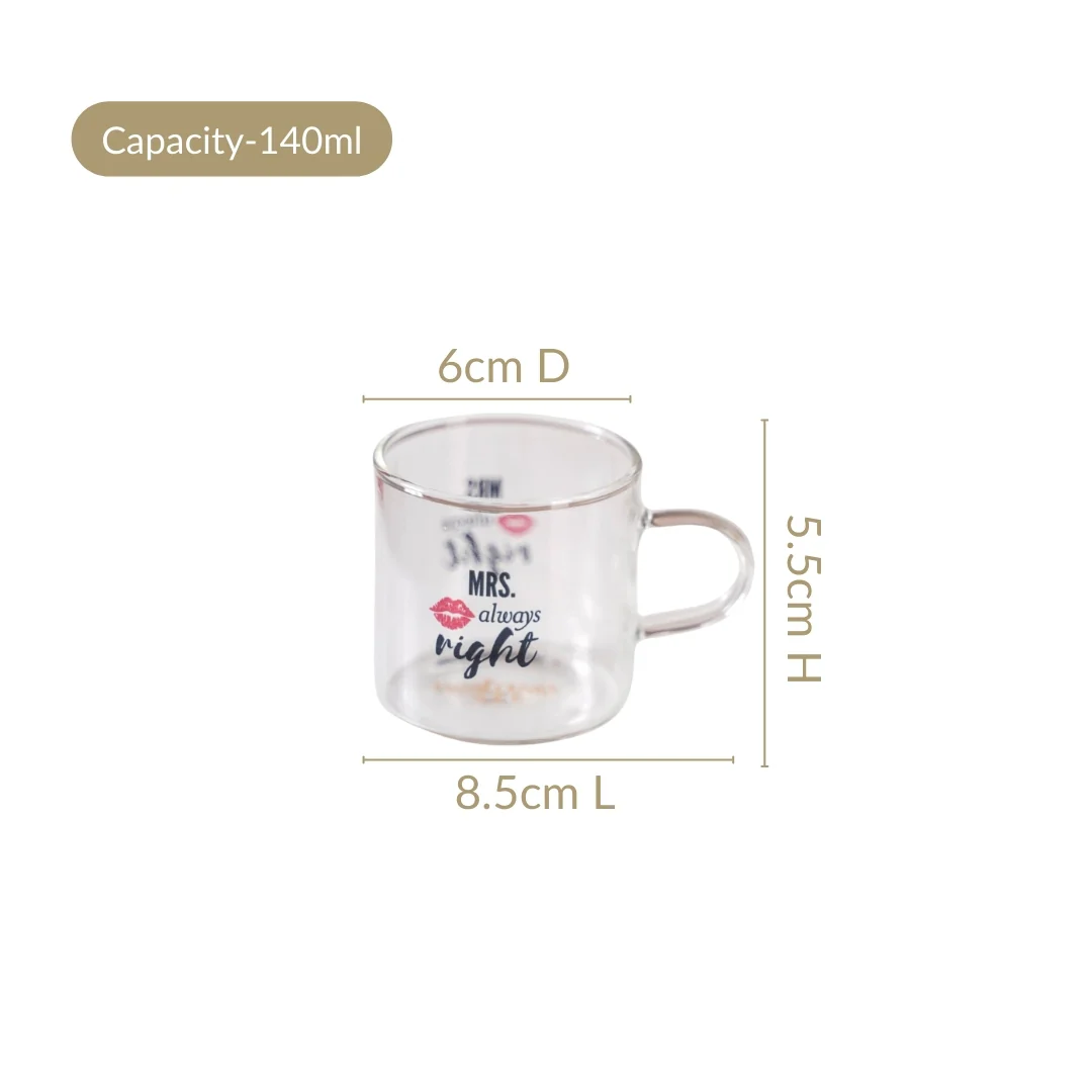 Mr Right Mrs Always Right Glass Small Tea Cup Set Of 2 140ml - Image 4