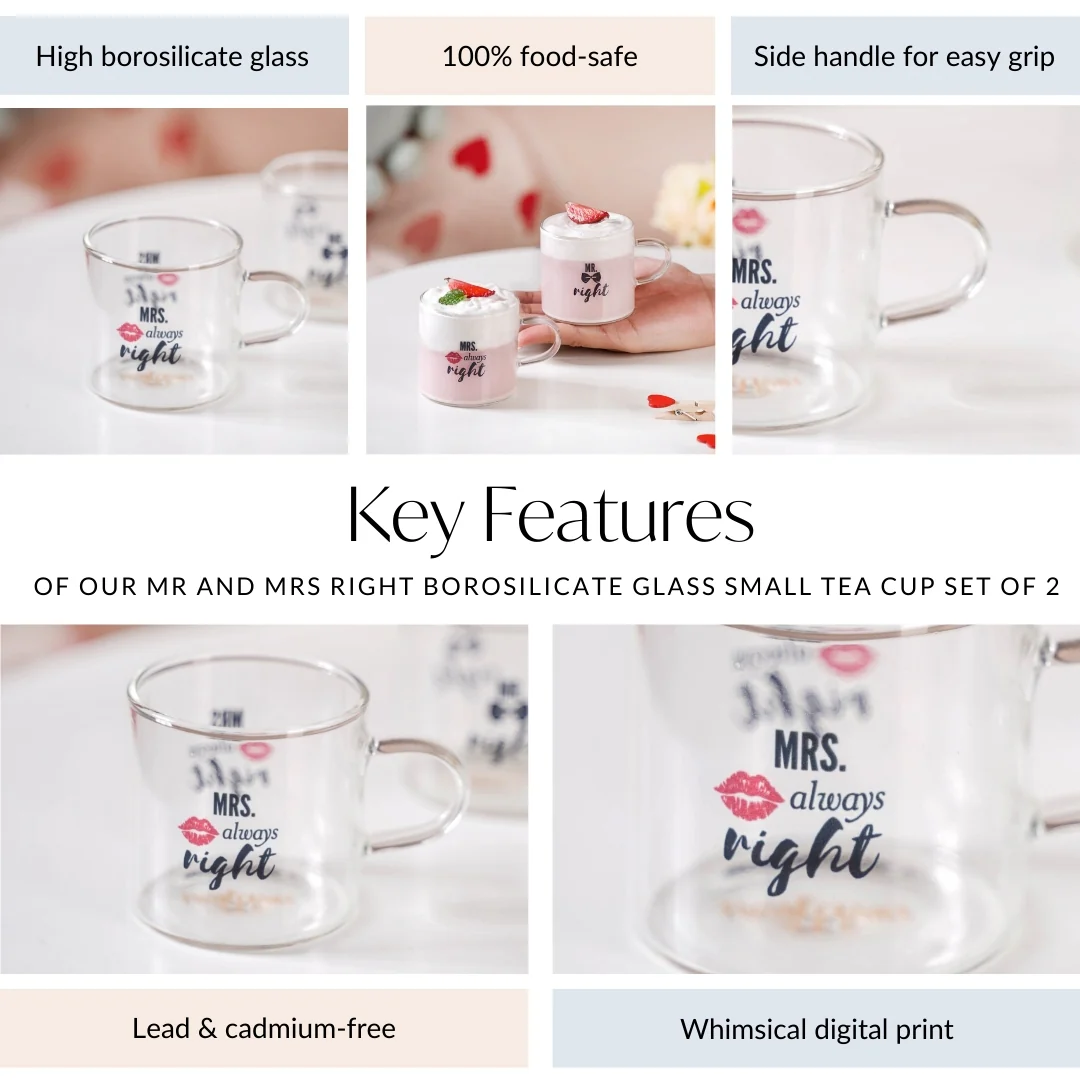 Mr Right Mrs Always Right Glass Small Tea Cup Set Of 2 140ml - Image 5