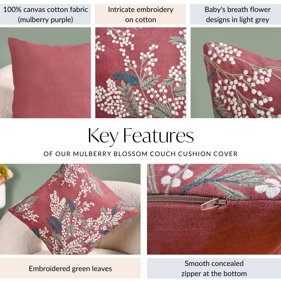 Mulberry Blossom Couch Cushion Cover 40x40cm - Image 5