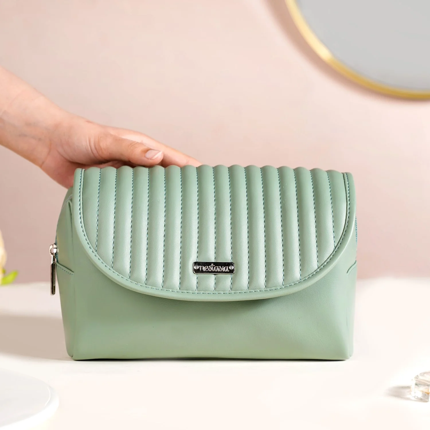 Multicompartment Travel Makeup Pouch Mint Green - Image 3