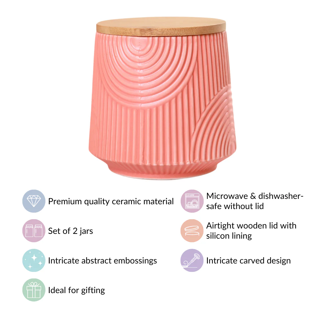 Multipurpose Ceramic Storage Jar Coral Red Set of 2 - Image 4