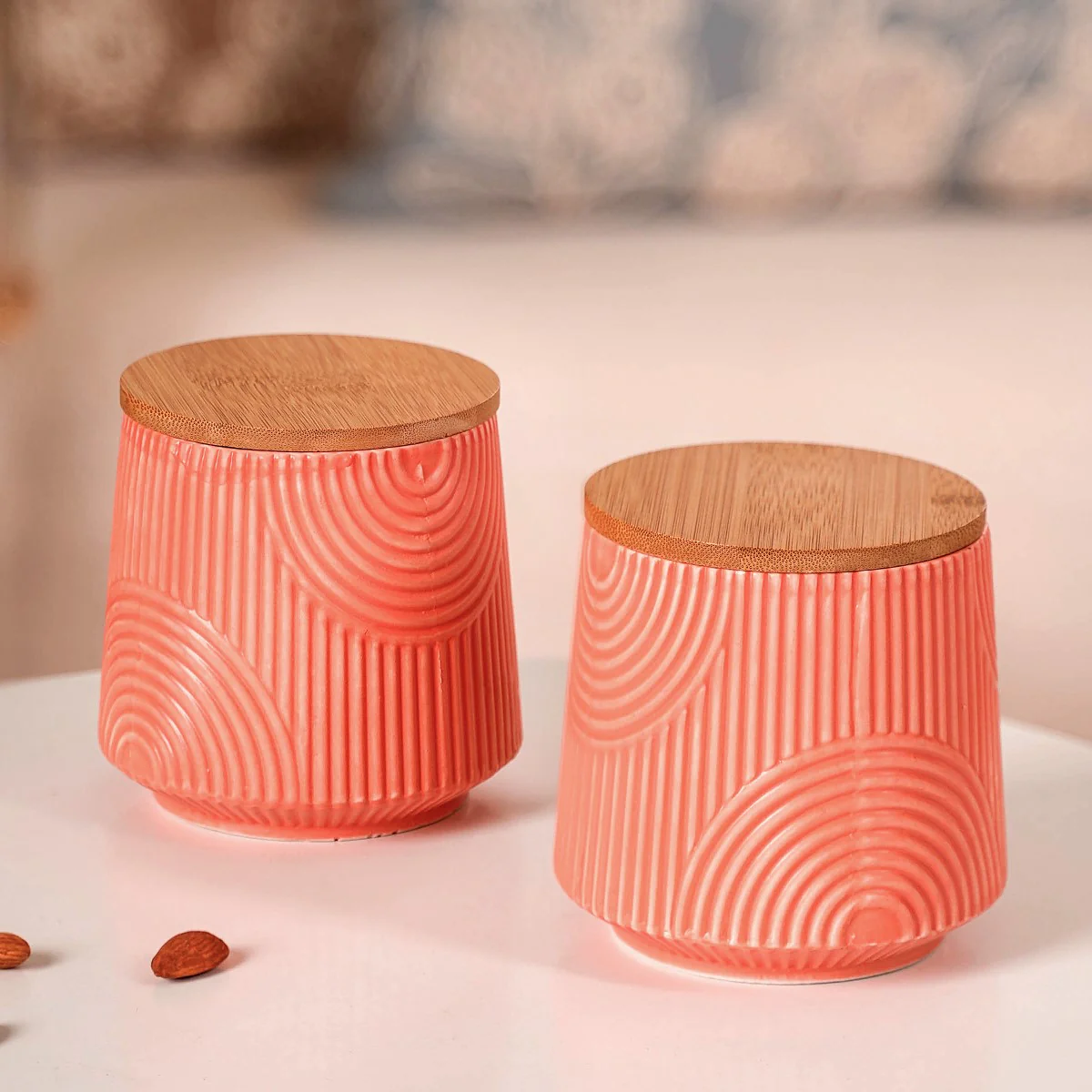 Multipurpose Ceramic Storage Jar Coral Red Set of 2 - Image 8