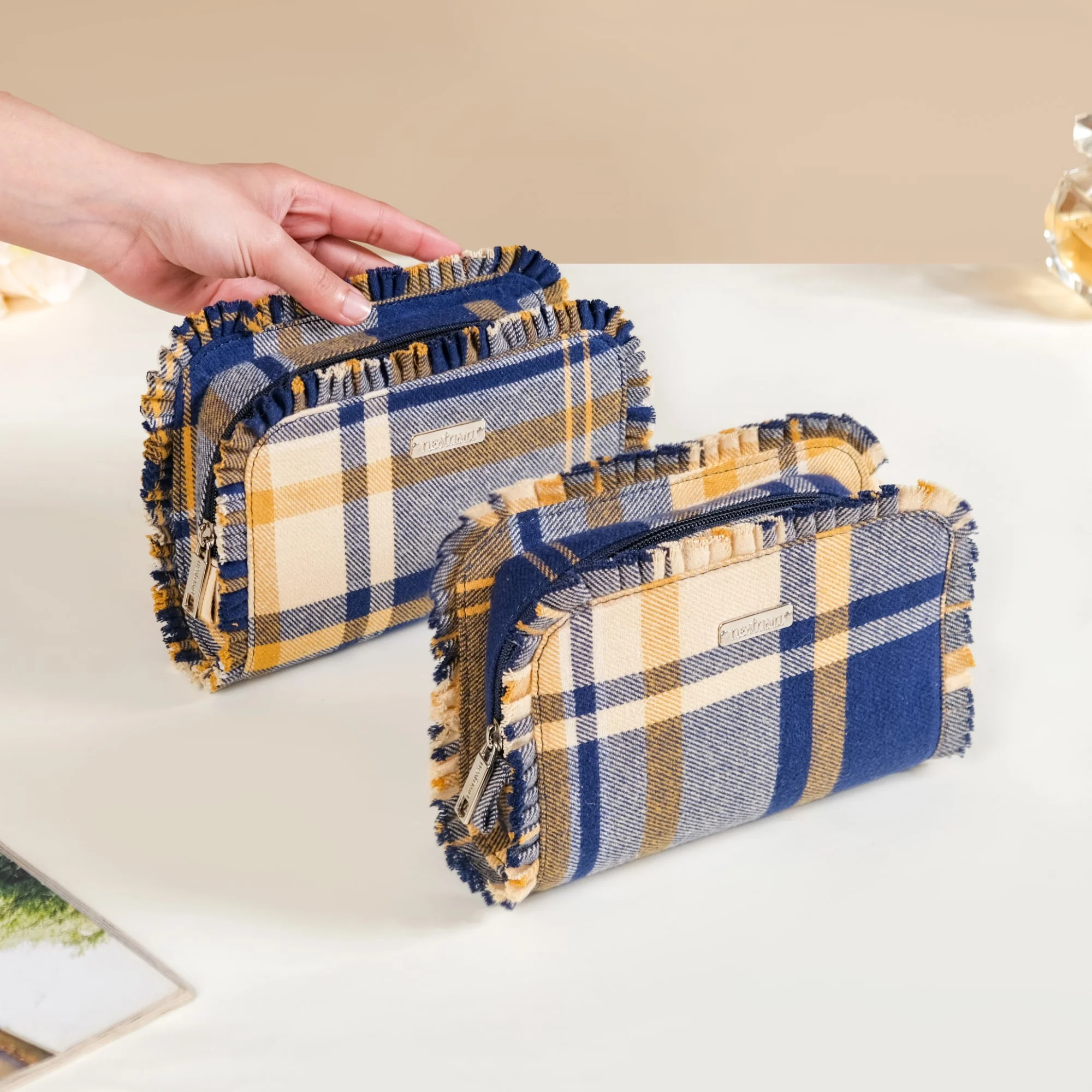 Multipurpose Cotton Frill Makeup Organizer Set Of 2 Blue - Image 2