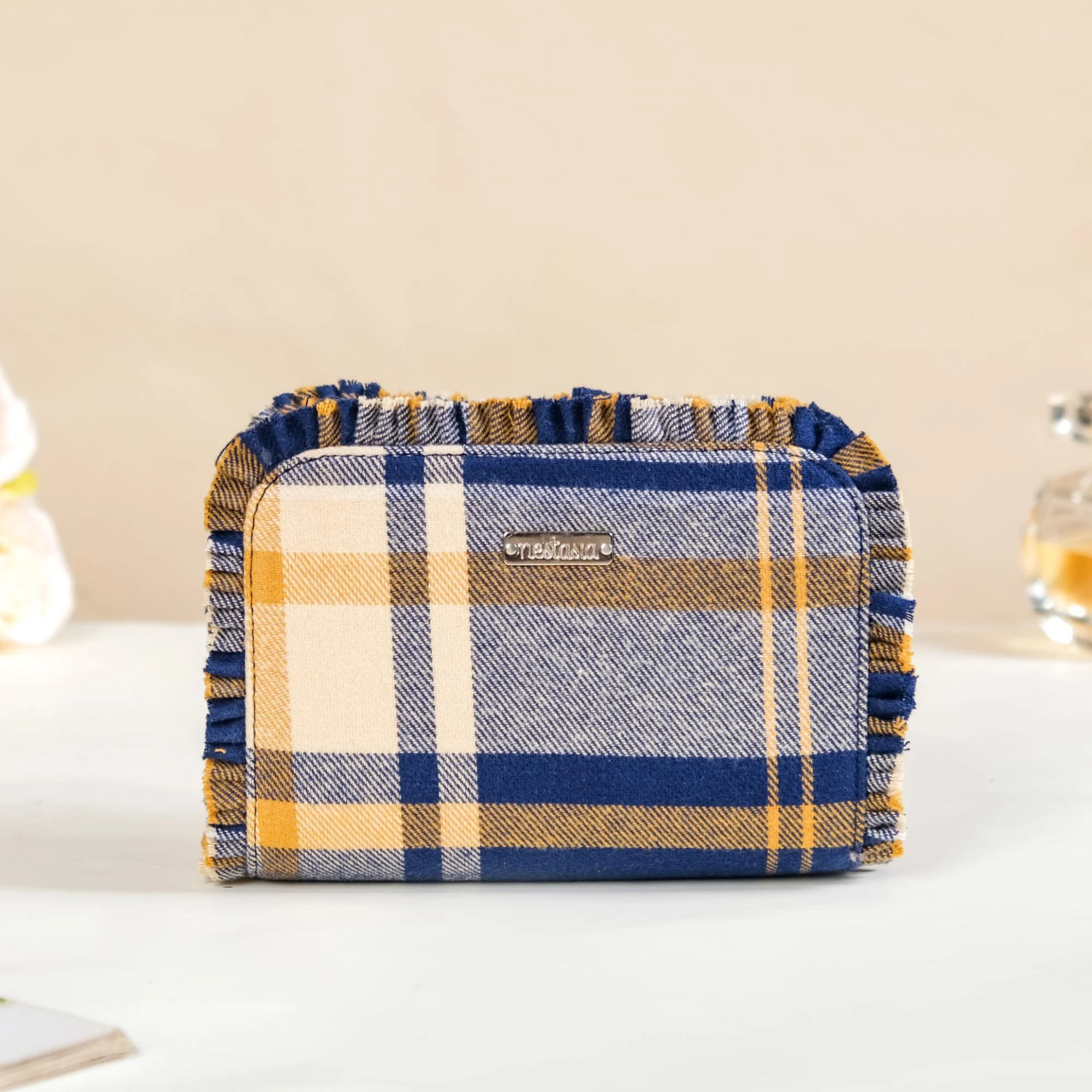 Multipurpose Cotton Frill Makeup Organizer Set Of 2 Blue - Image 3