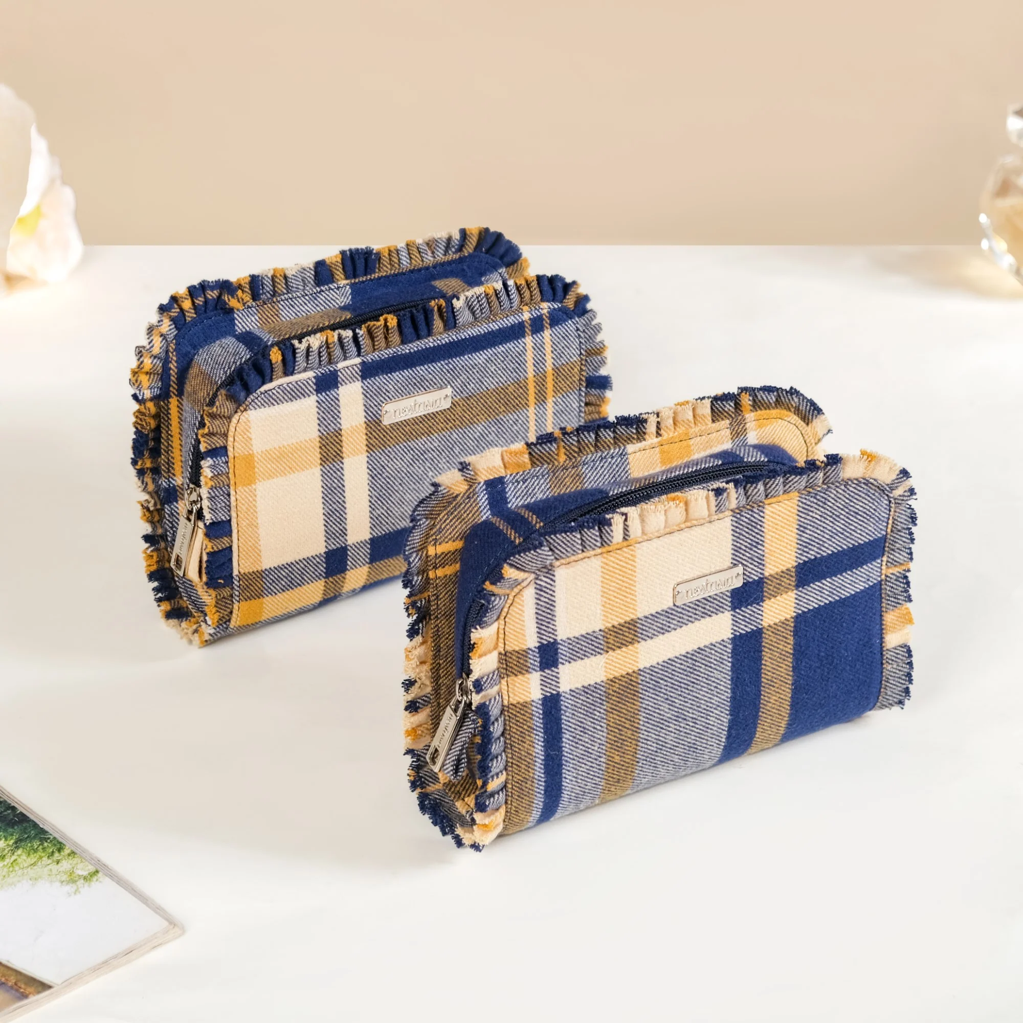 Multipurpose Cotton Frill Makeup Organizer Set Of 2 Blue - Image 6