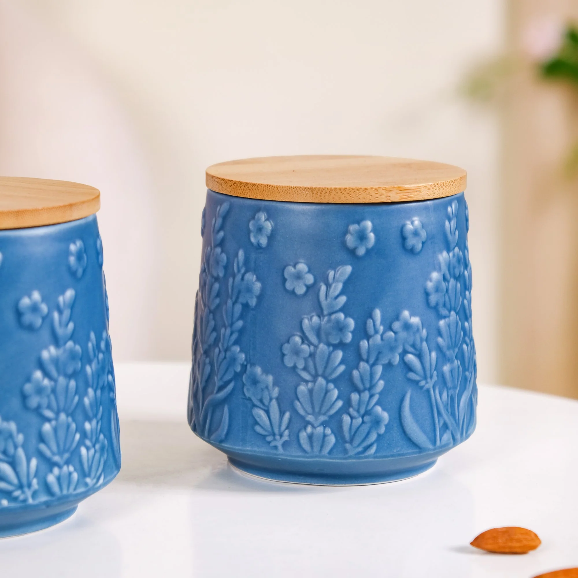 Multipurpose Floral Ceramic Jar Set Of 2 Blue - Image 4