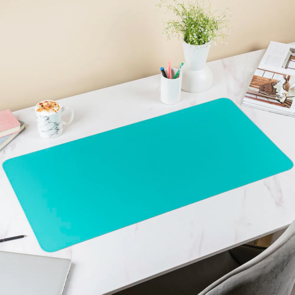 Multipurpose Vegan Leather Desk Mat Cyan 31.5 Inch - Image 4