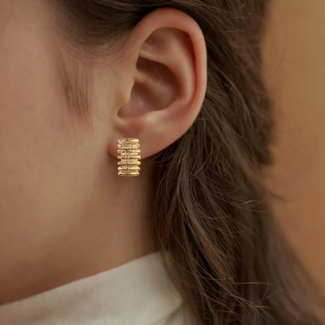 Musical Symphony Gold Semi Hoop Earrings - Image 5