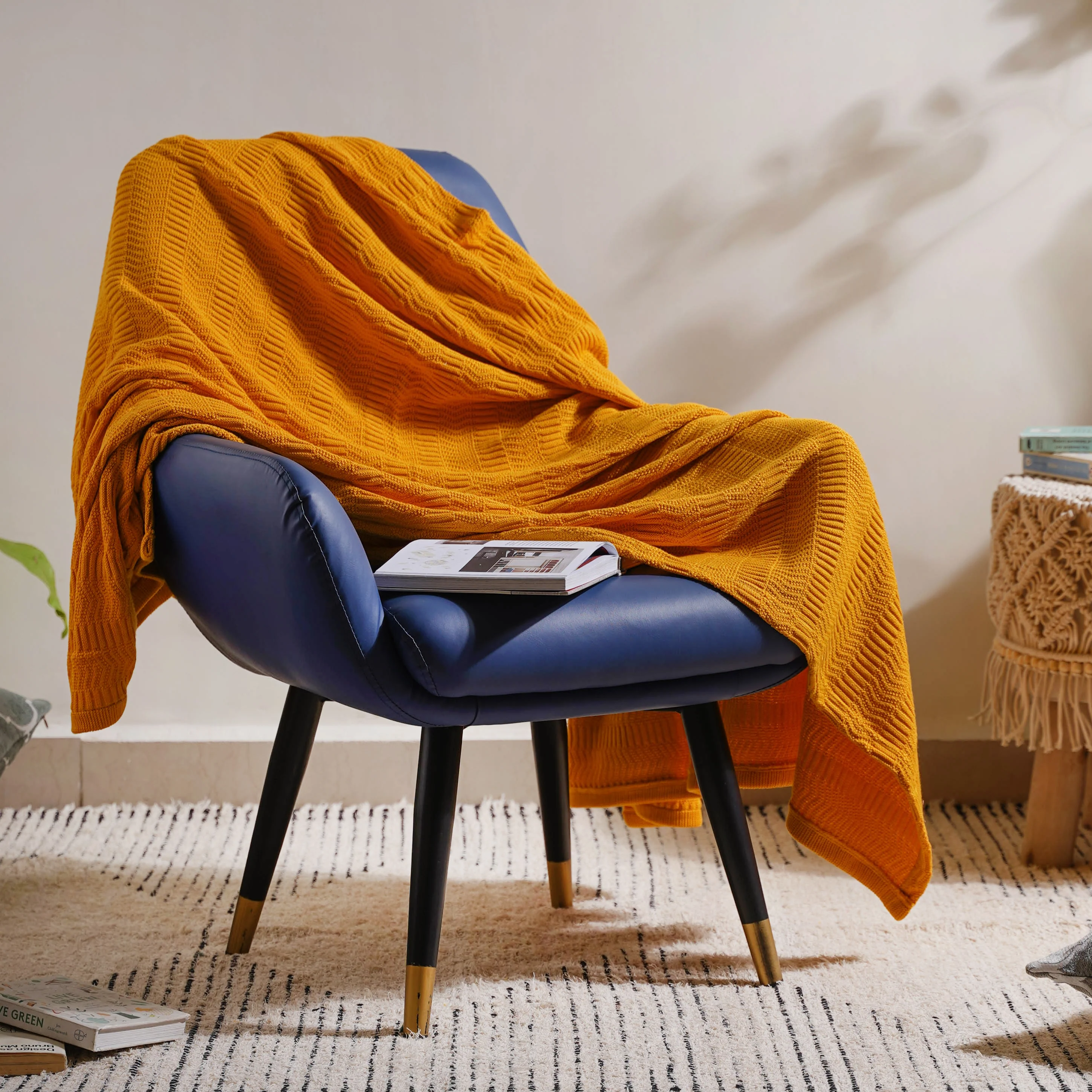 Mustard Chevron Knitted Throw - Image 3