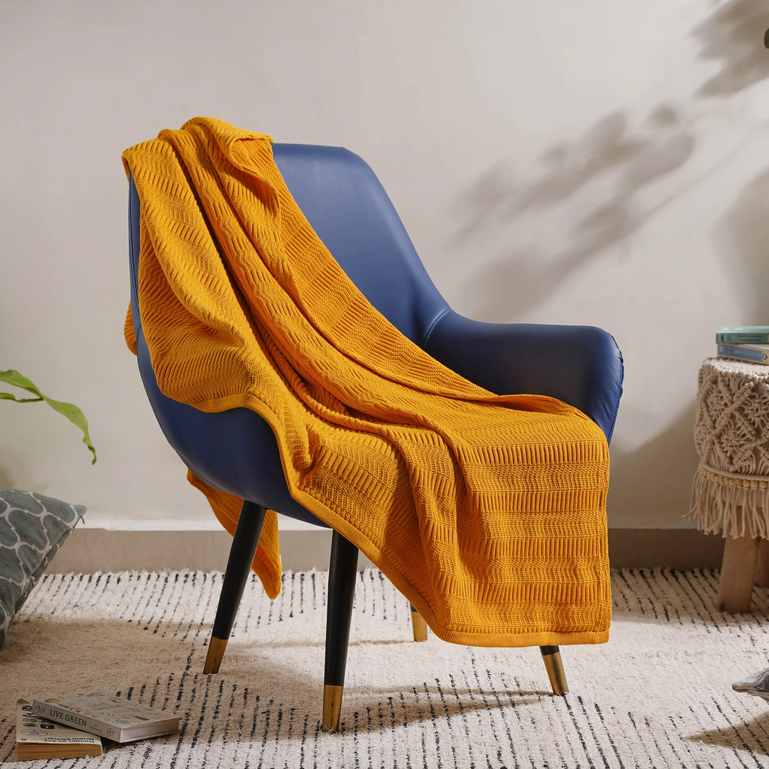 Mustard Chevron Knitted Throw - Image 4