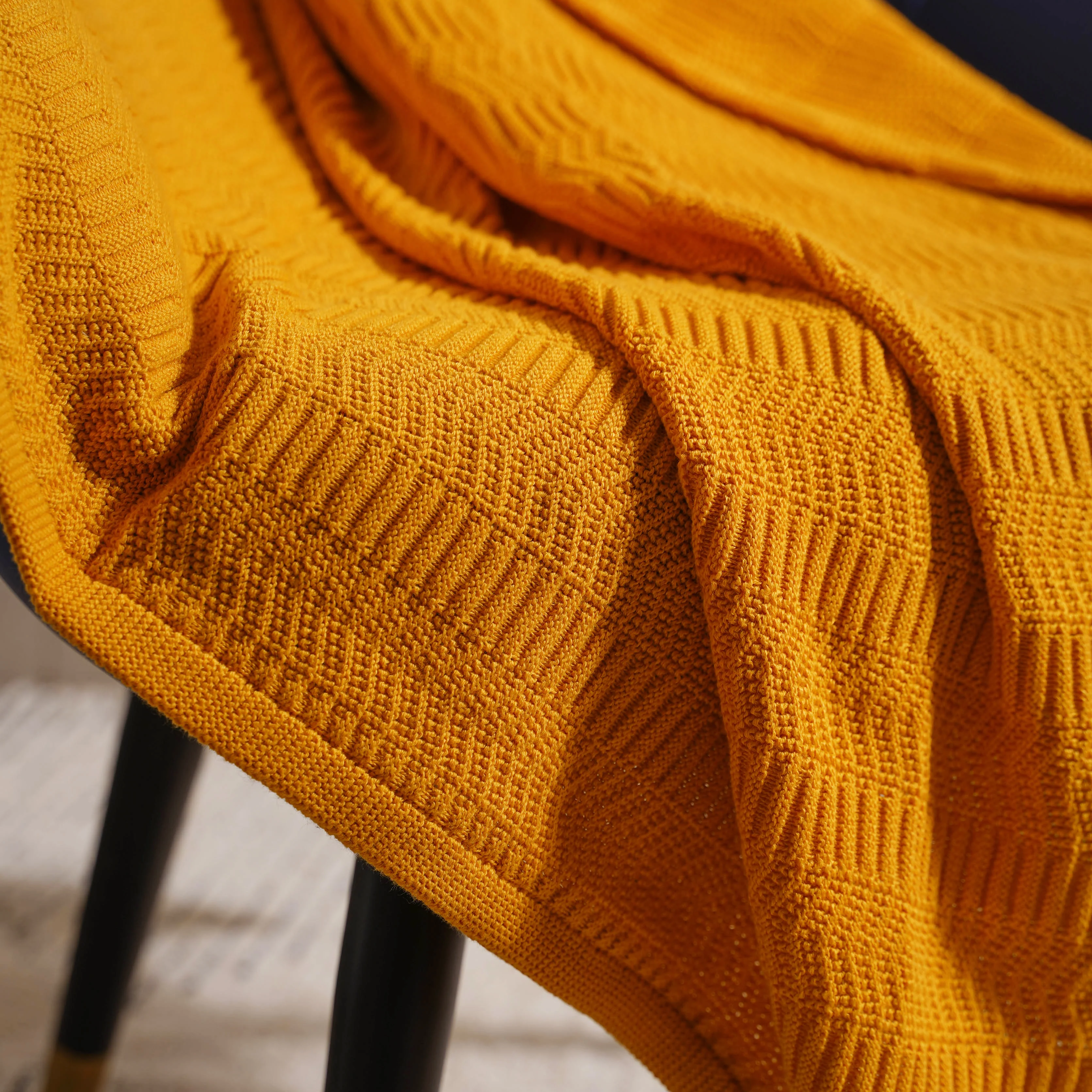 Mustard Chevron Knitted Throw - Image 5