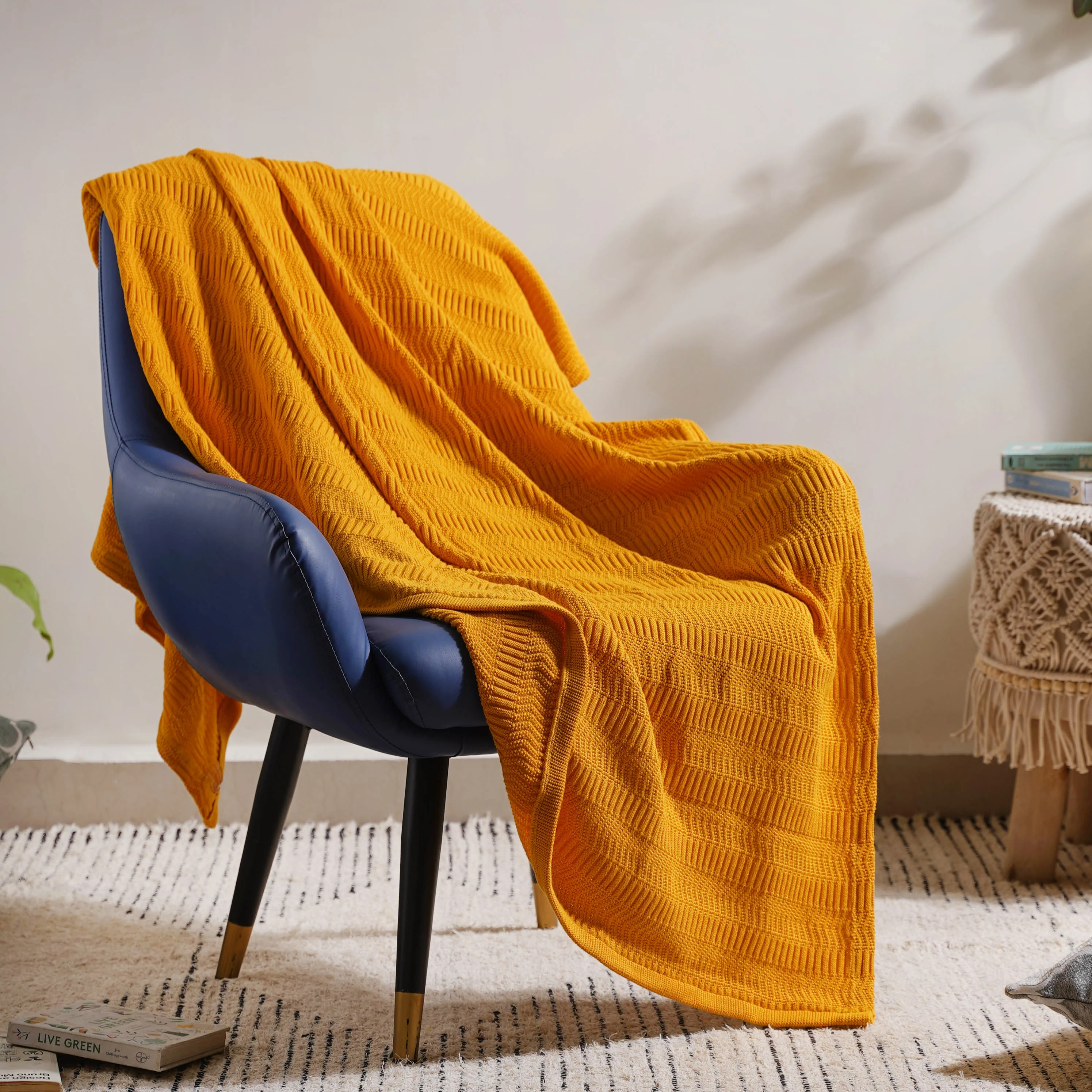 Mustard Chevron Knitted Throw - Image 7