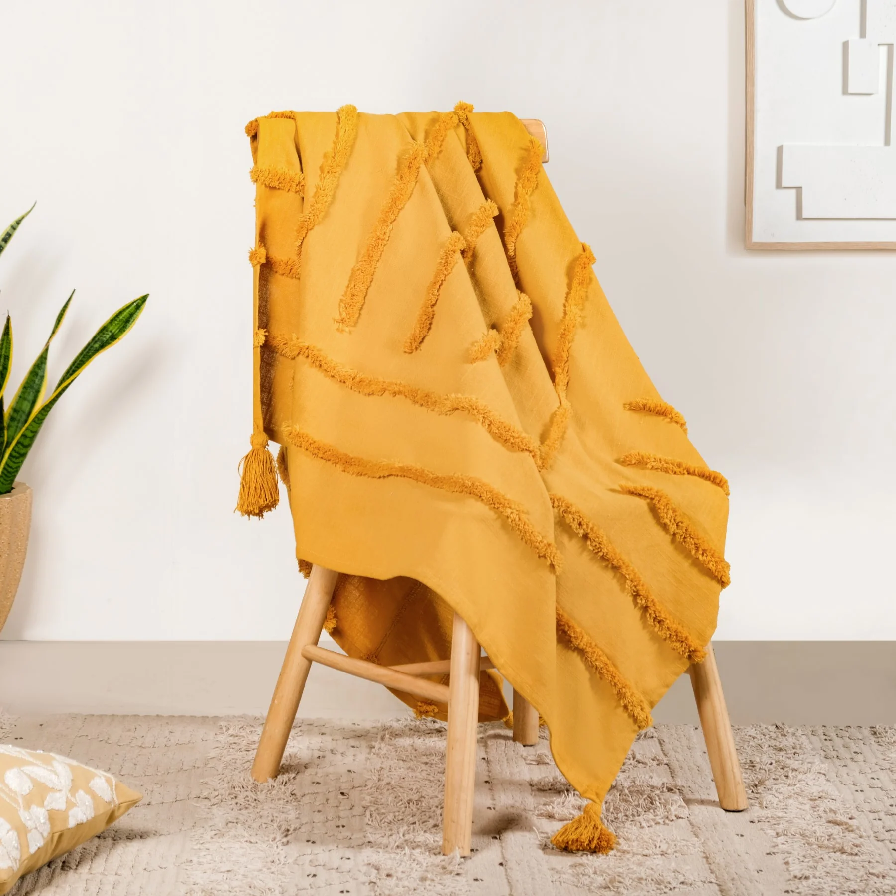 Mustard Morning Tufted Pure Cotton Throw