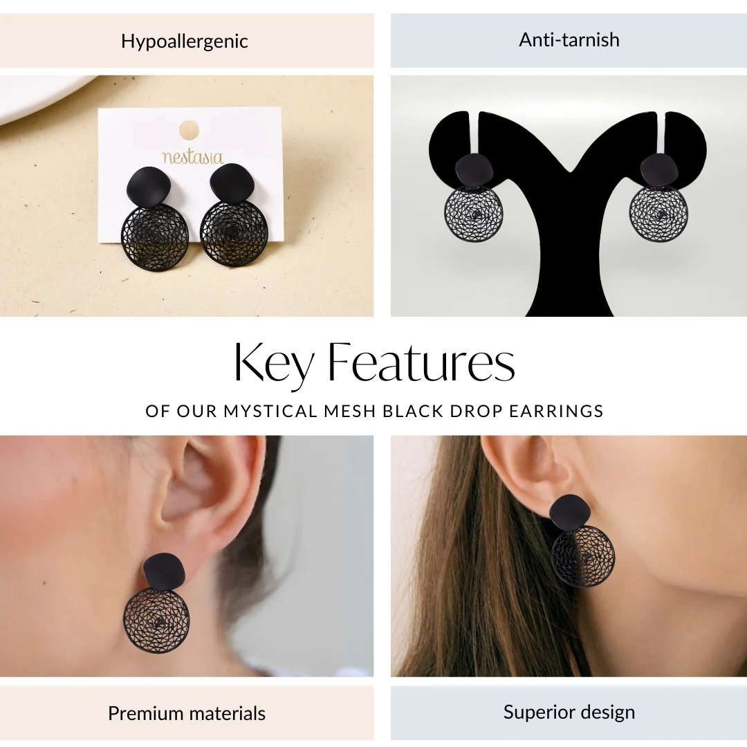 Mystical Mesh Black Drop Earrings - Image 4