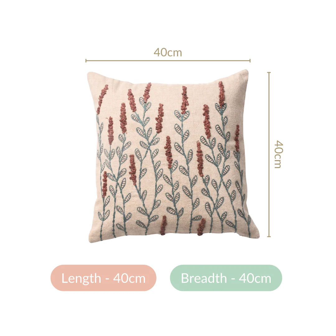 Native Bloom Embroidered Linen Cushion Case 16x16 Inch - Image 5