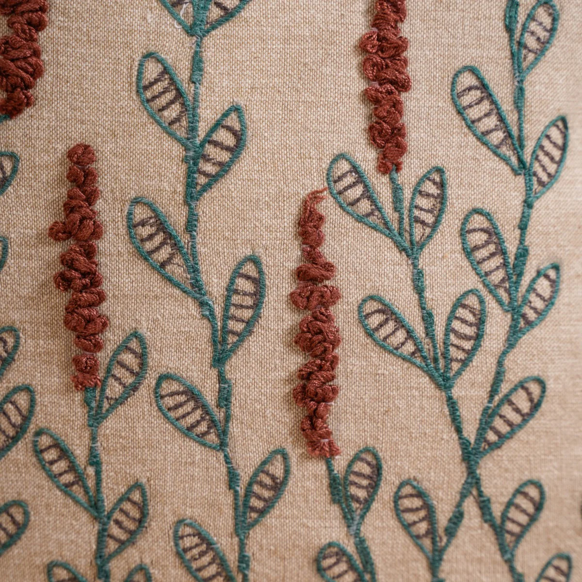 Native Bloom Embroidered Linen Cushion Case 16x16 Inch - Image 8