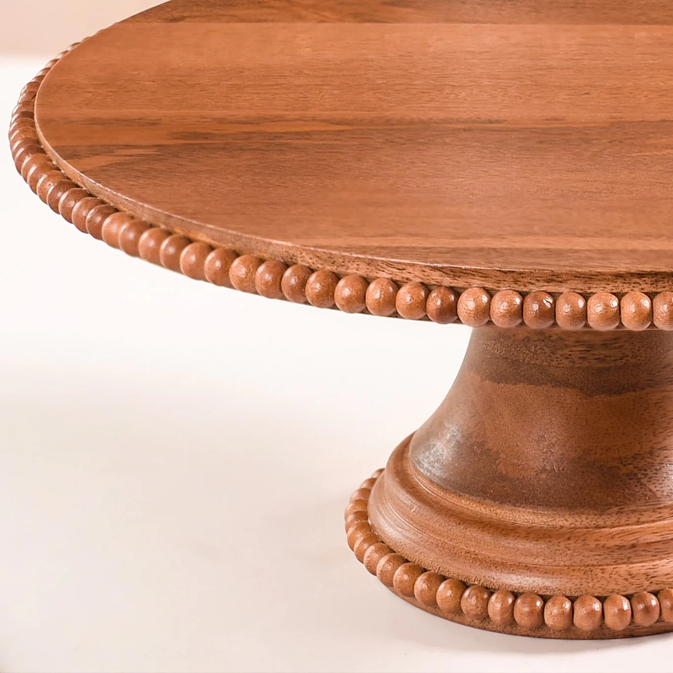 Natural Acacia Wood Beaded Cake Stand 13 Inch - Image 8