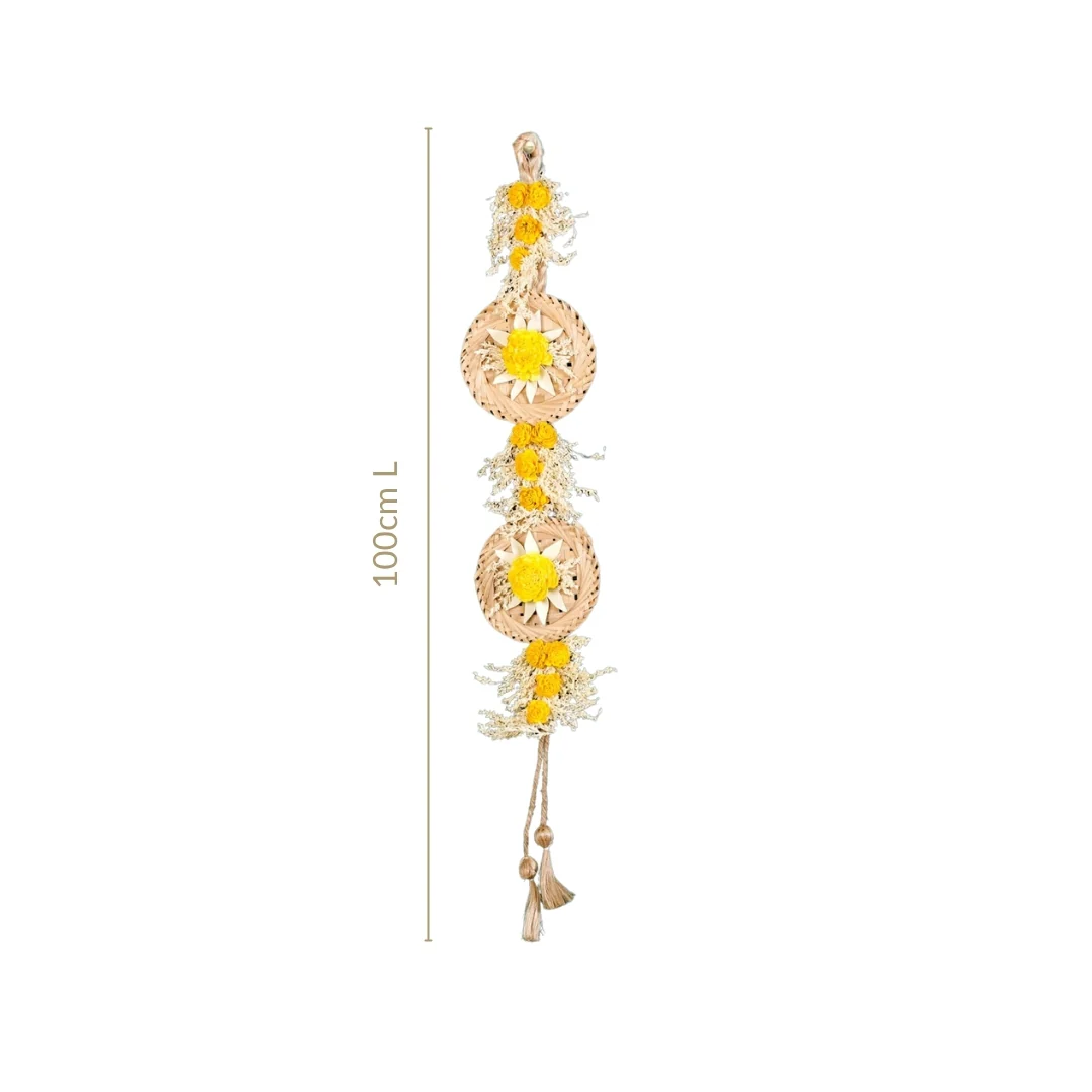 Natural Flower Jute Wall Hanging Yellow Set Of 2 - Image 4