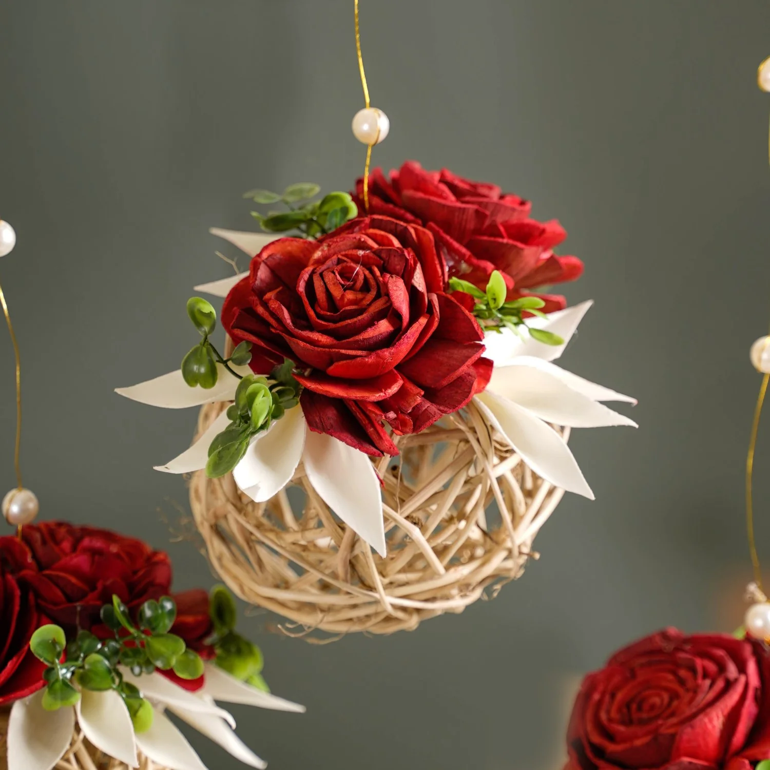 Natural Rose Rattan Wall Hanging Set Of 12 - Image 2